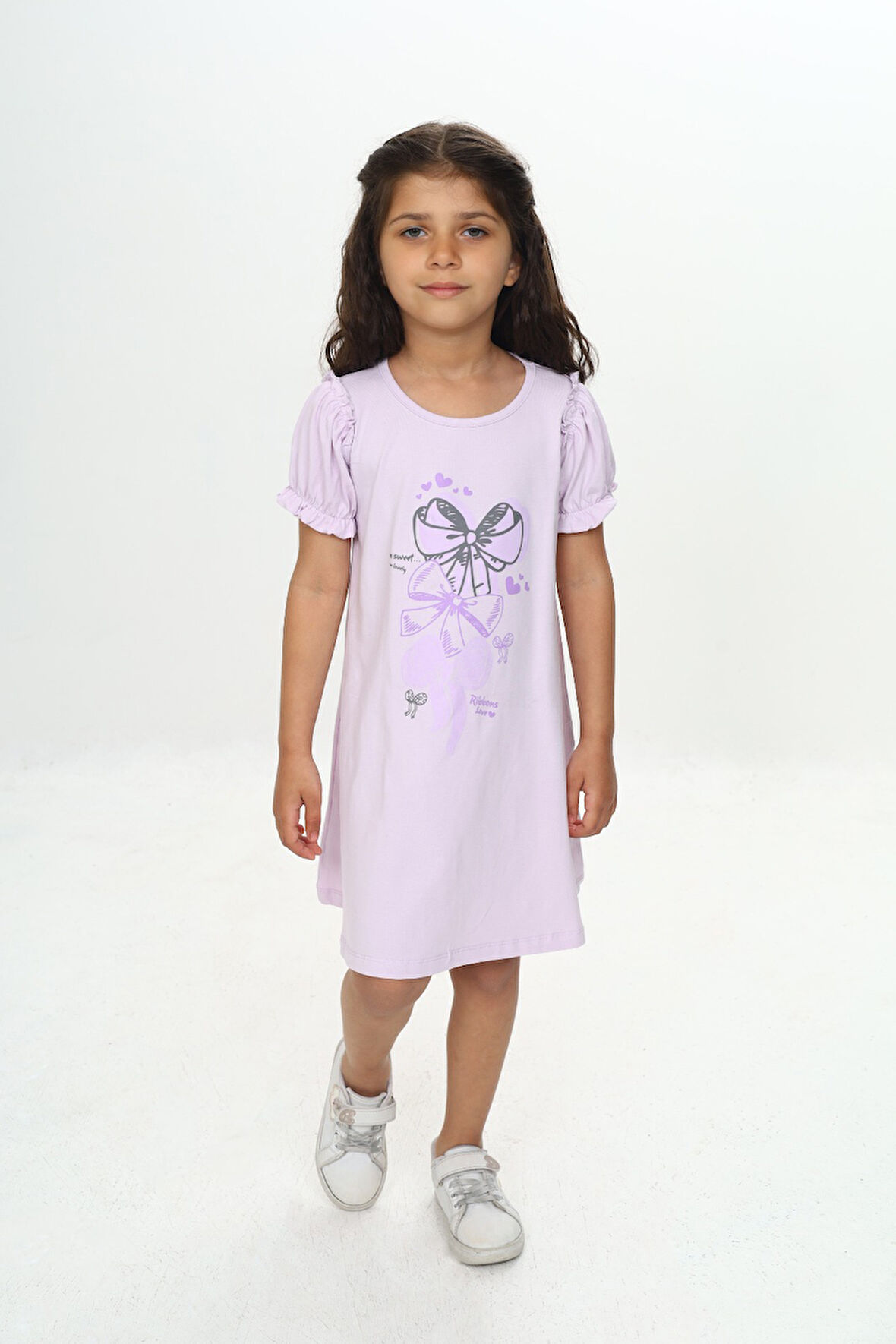 Toontoy Kız Çocuk Fiyonk Baskılı Elbise