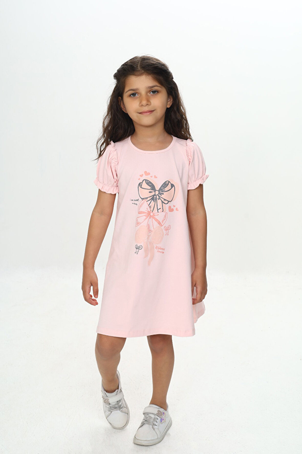 Toontoy Kız Çocuk Fiyonk Baskılı Elbise