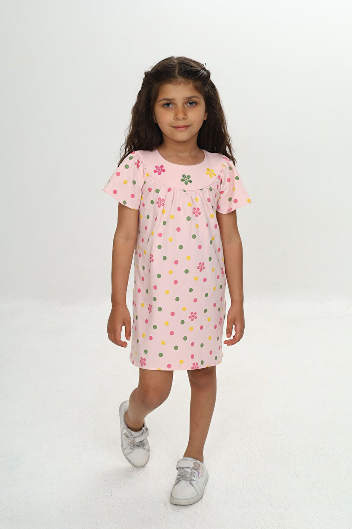 Toontoy Kız Çocuk Renkli Çiçek Nakışlı Elbise