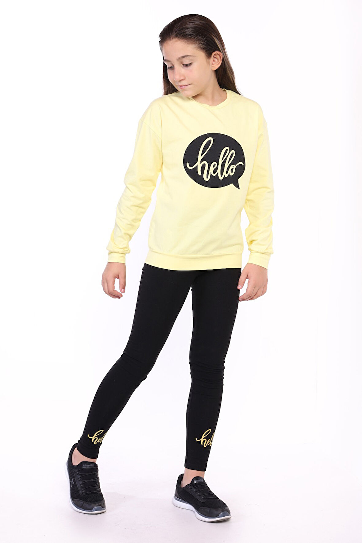 Toontoy Kız Çocuk Hello Yazı Baskılı Taytlı Takım