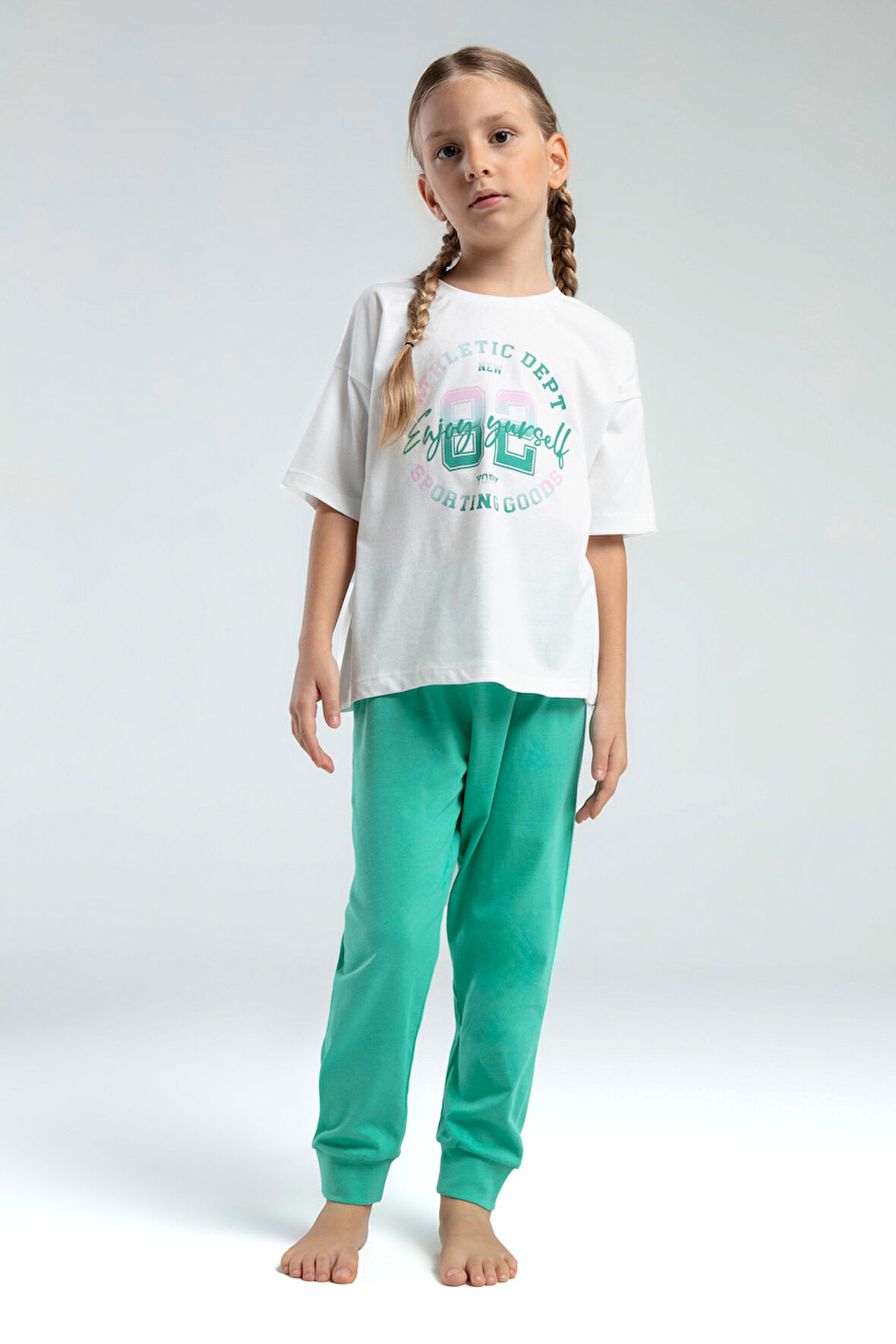 Toontoy Kız Çocuk Önü Baskılı Pijama Takım