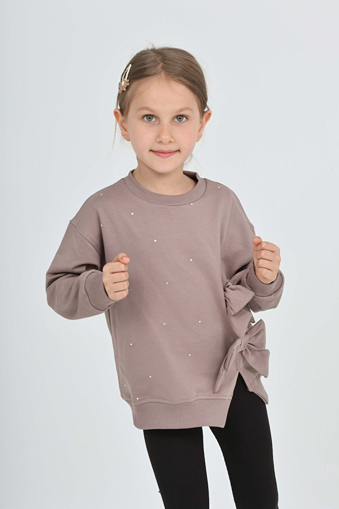 Toontoy Kız Çocuk Taşlı Fiyonklu Sweatshirt