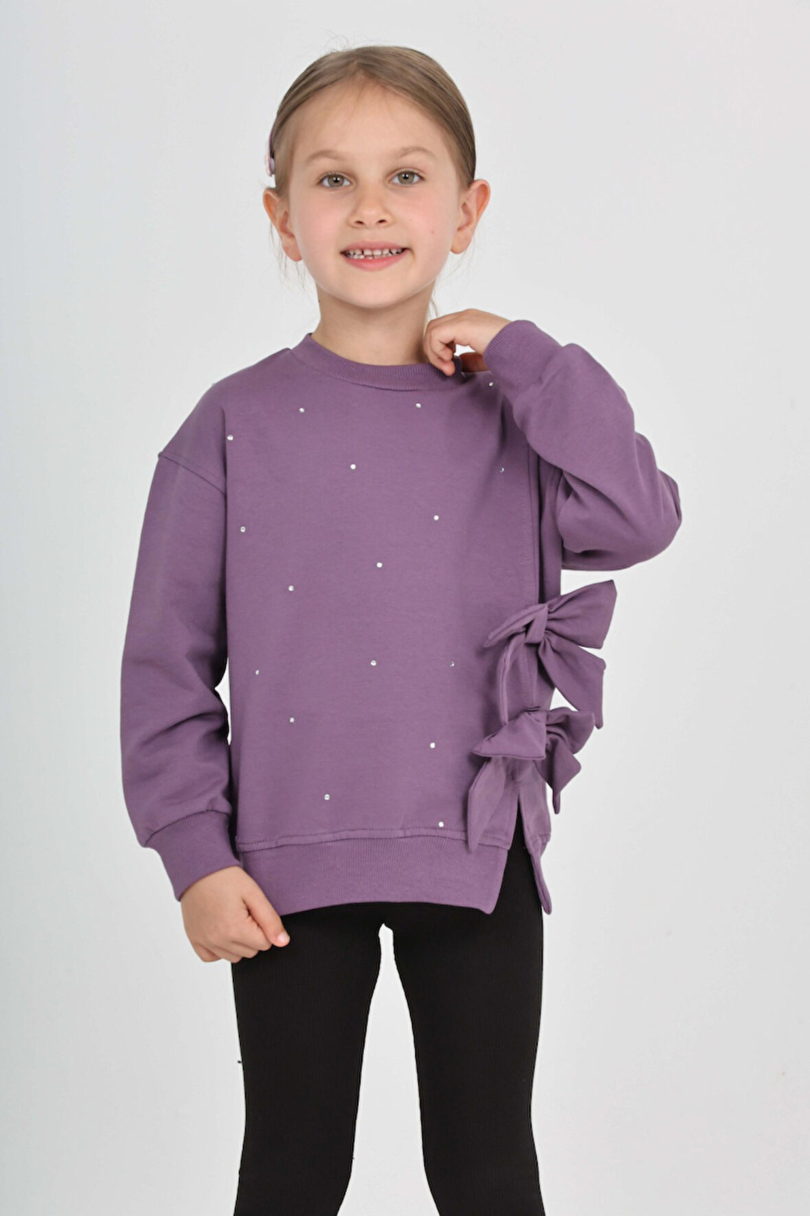 Toontoy Kız Çocuk Taşlı Fiyonklu Sweatshirt
