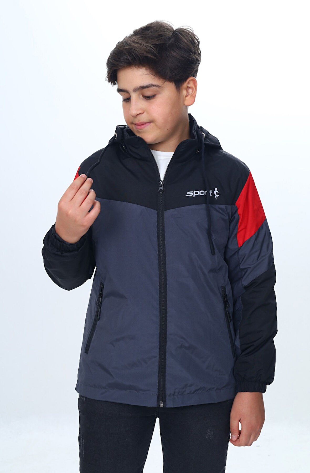 Toontoy Erkek Çocuk Sport Baskılı Kapüşonlu Yağmurluk