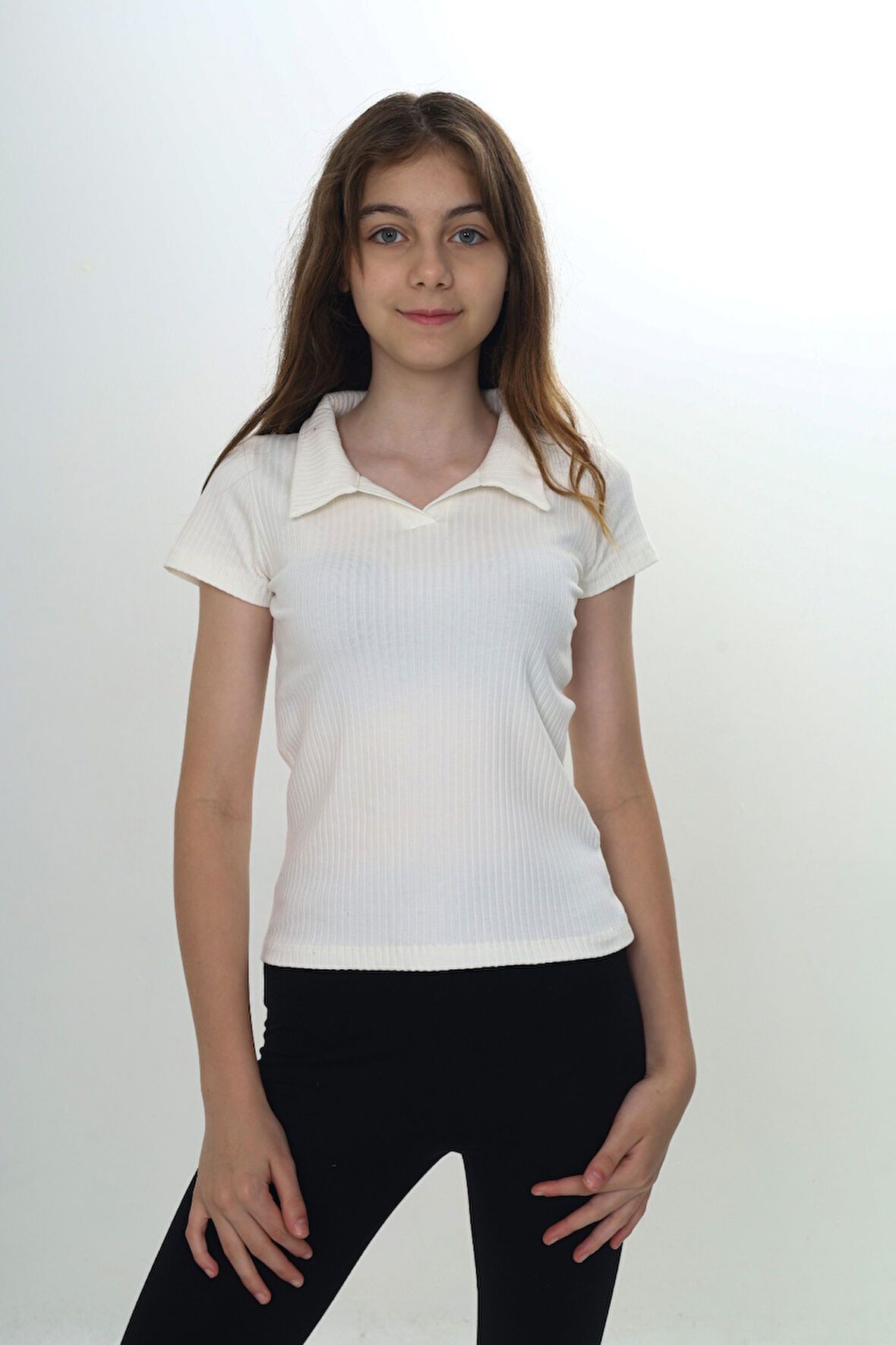 Toontoy Kız Çocuk Okul Polo Yaka Fitilli Tişört