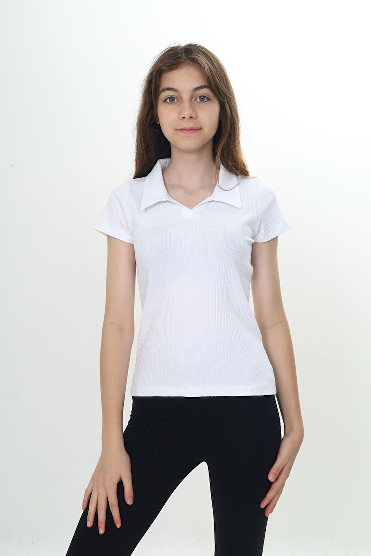 Toontoy Kız Çocuk Okul Polo Yaka Fitilli Tişört
