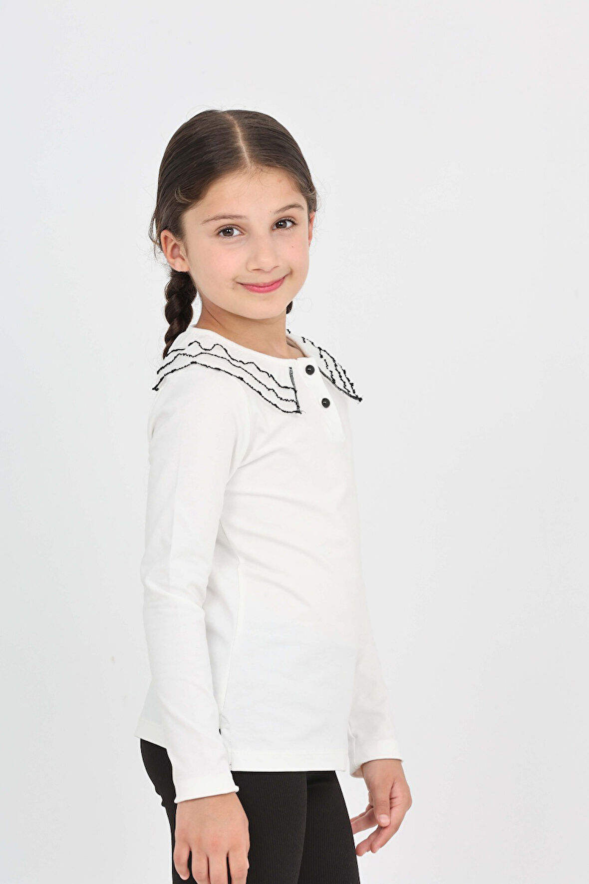 Toontoy Kız Çocuk Okul Yakası Güpürlü Tişört