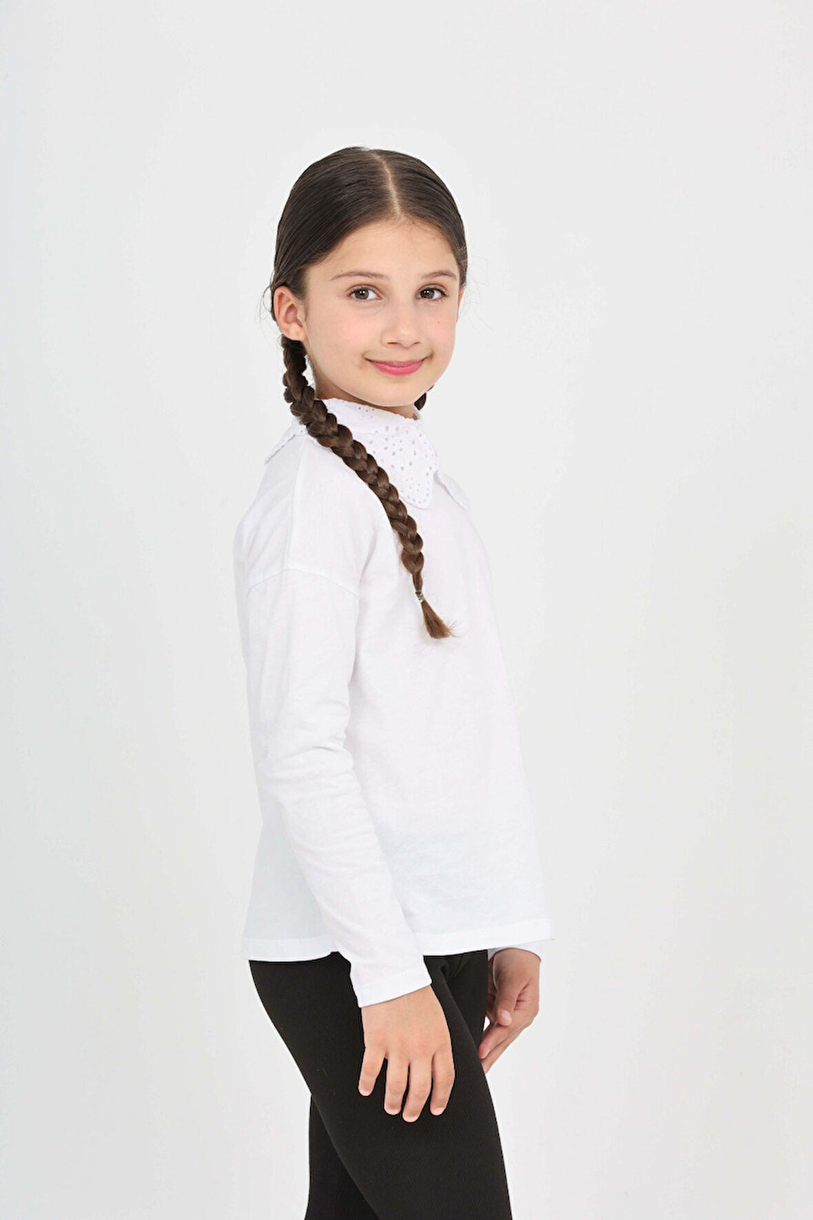 Toontoy Kız Çocuk Okul Dantel Yaka Tişört