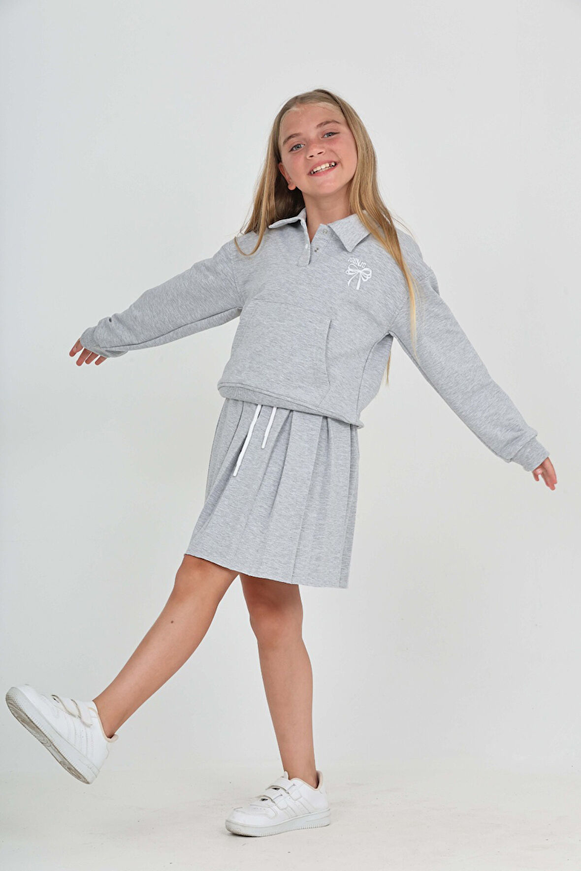 Toontoy Kız Çocuk Fiyonk Nakışlı Etekli Takım