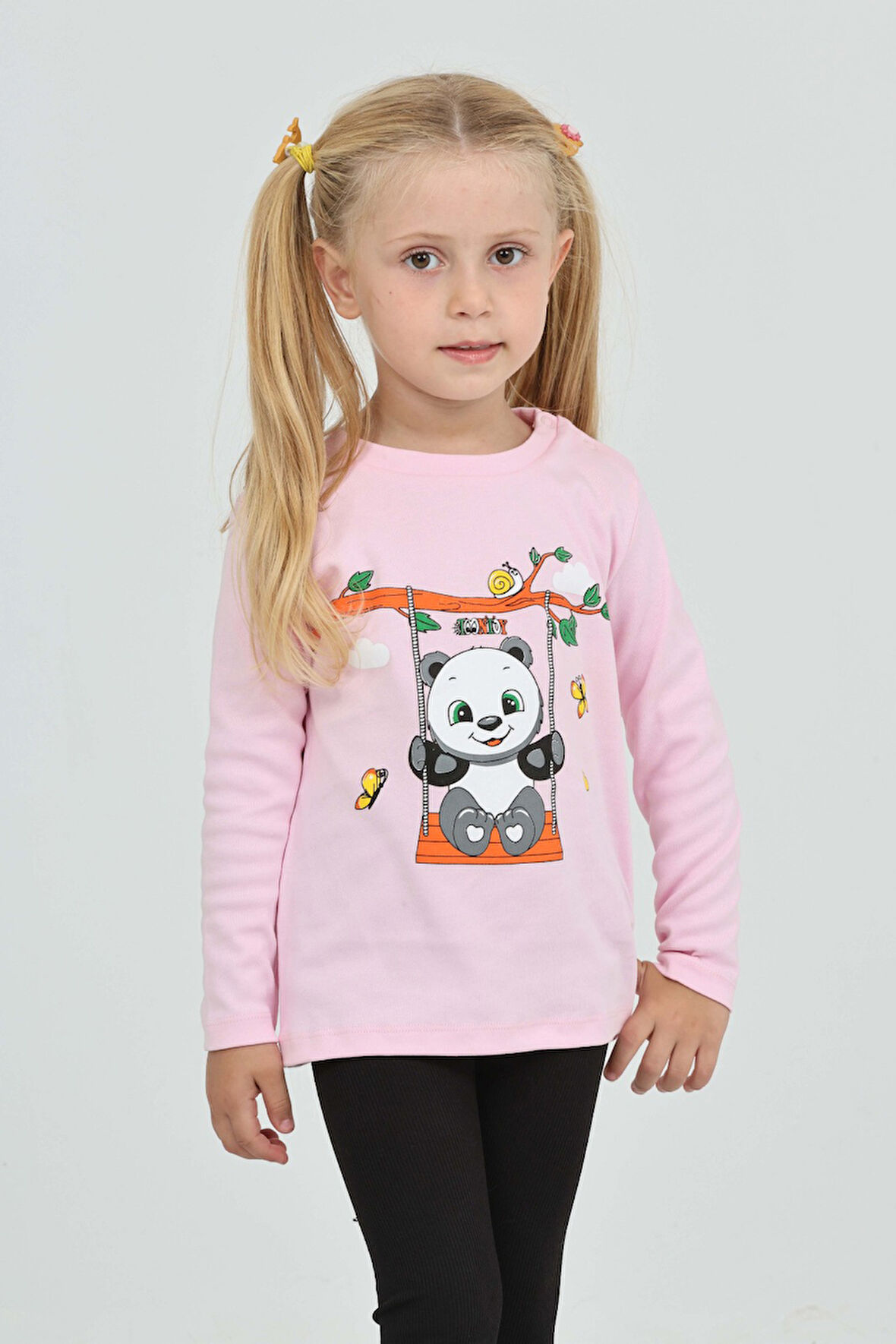 Toontoy Kız Çocuk Sallanan Panda Baskılı Sweatshirt
