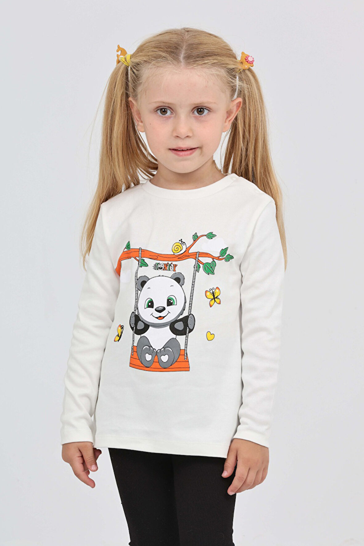 Toontoy Kız Çocuk Sallanan Panda Baskılı Sweatshirt