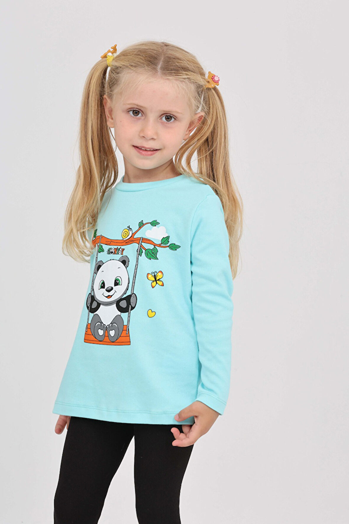 Toontoy Kız Çocuk Sallanan Panda Baskılı Sweatshirt