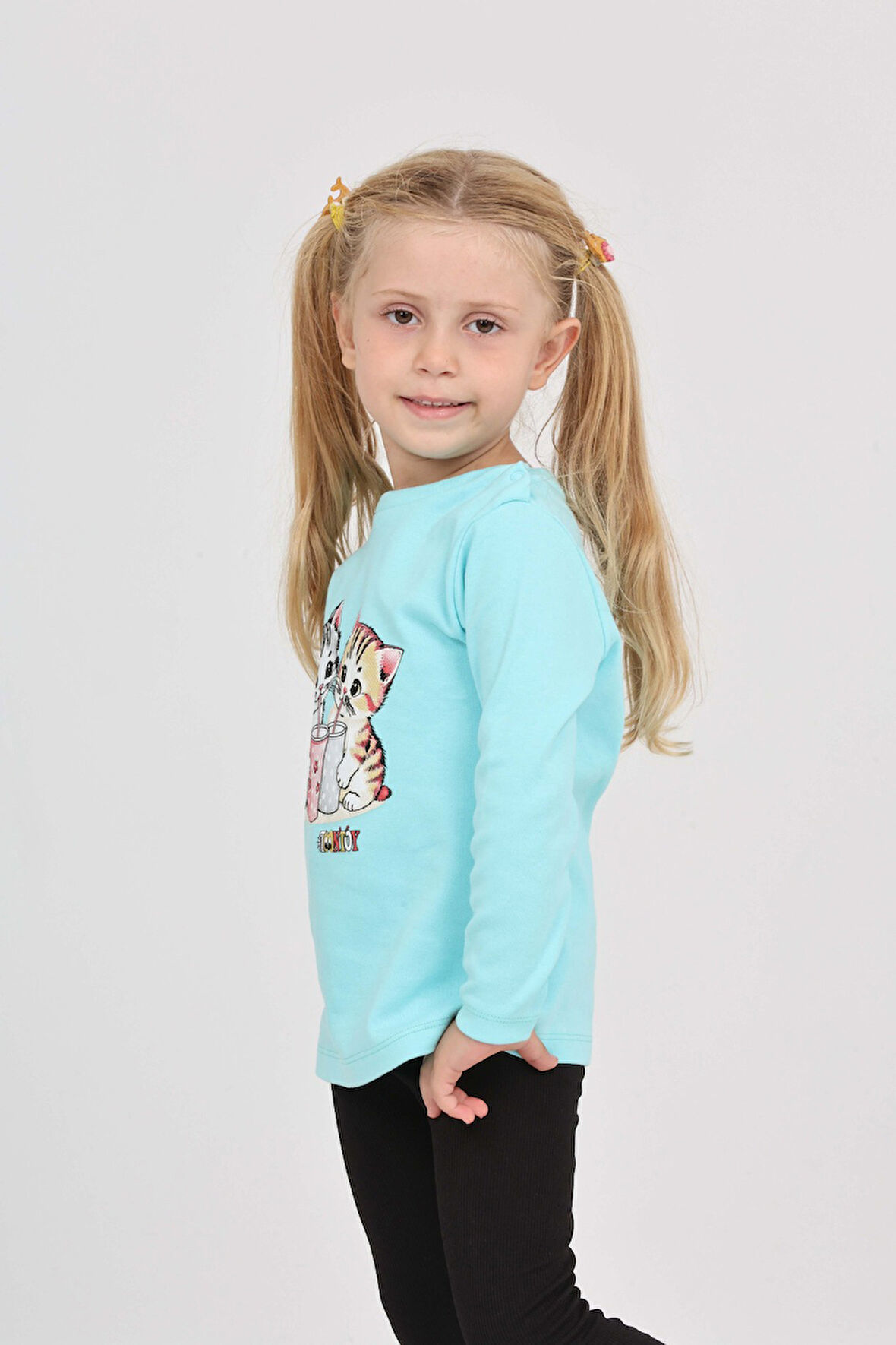 Toontoy Kız Çocuk İkili Kedi Baskılı Sweatshirt