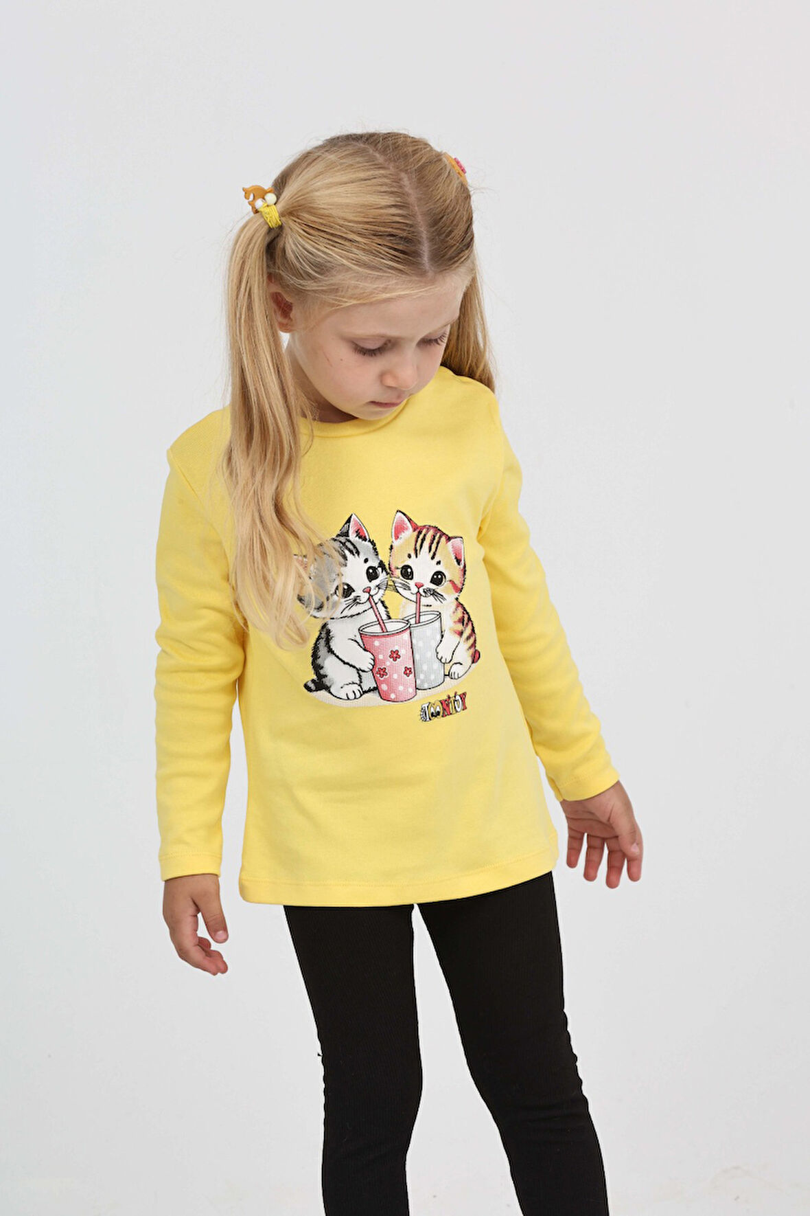 Toontoy Kız Çocuk İkili Kedi Baskılı Sweatshirt