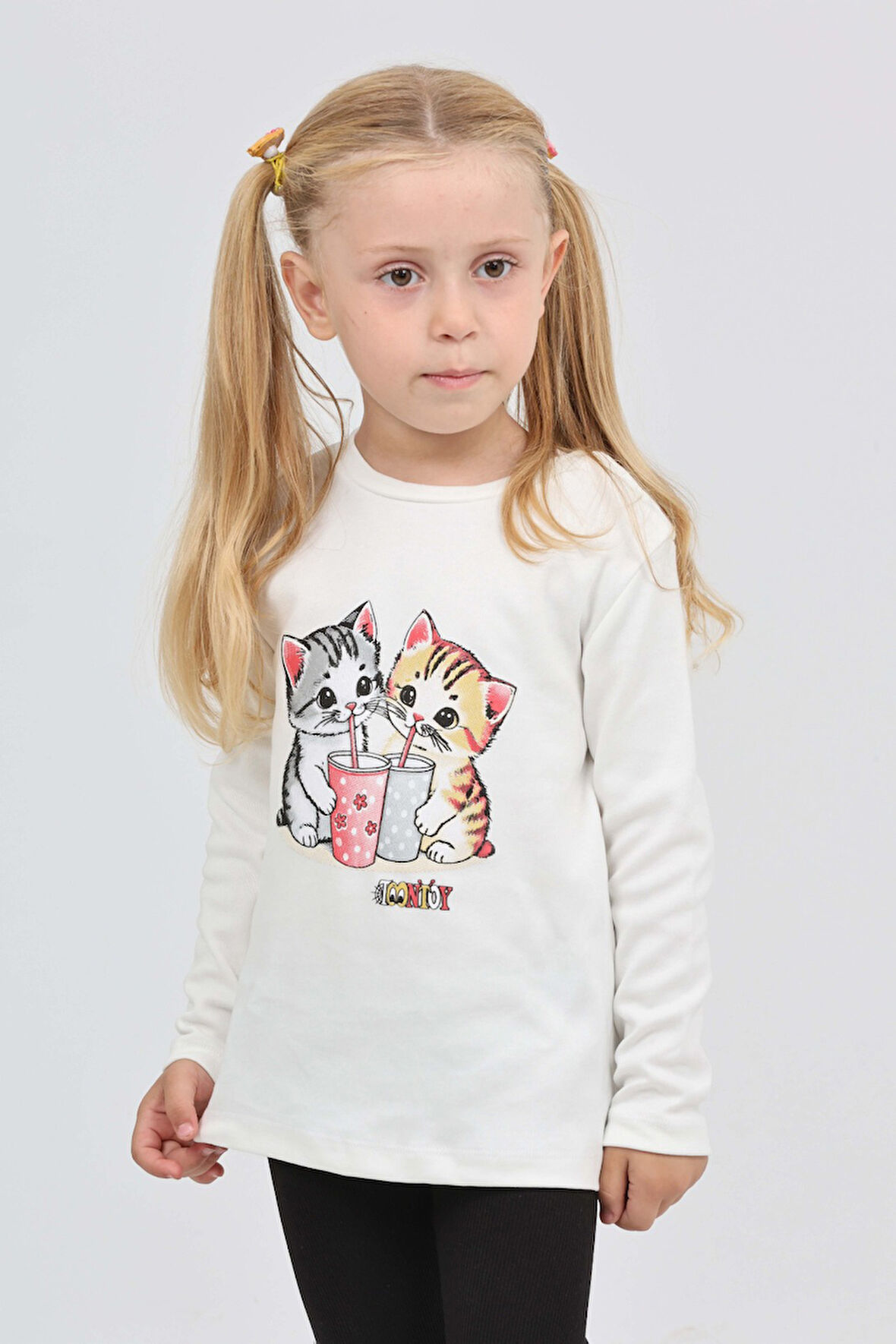 Toontoy Kız Çocuk İkili Kedi Baskılı Sweatshirt