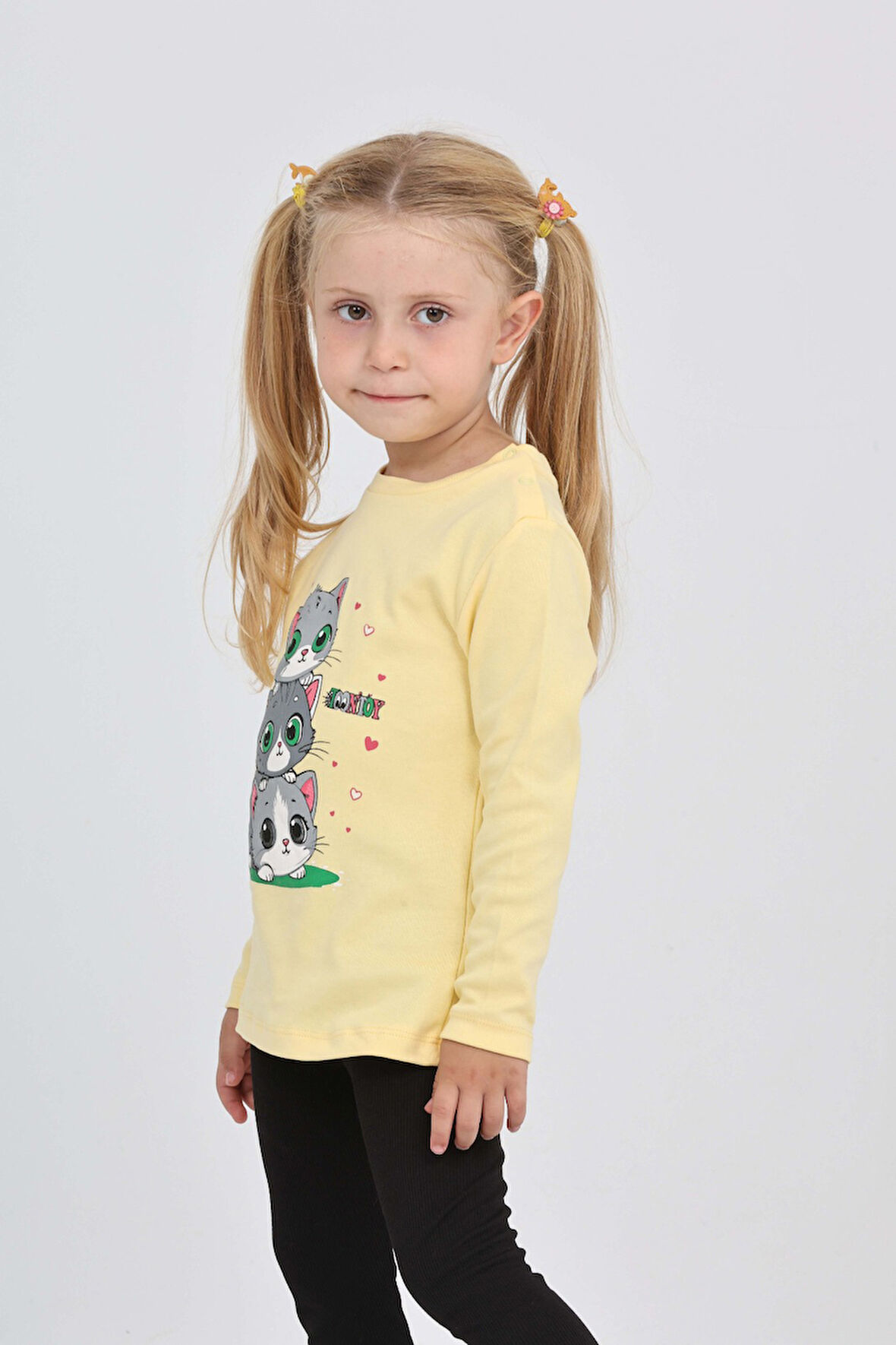 Toontoy Kız Çocuk Üçlü Kedi Baskılı Sweatshirt