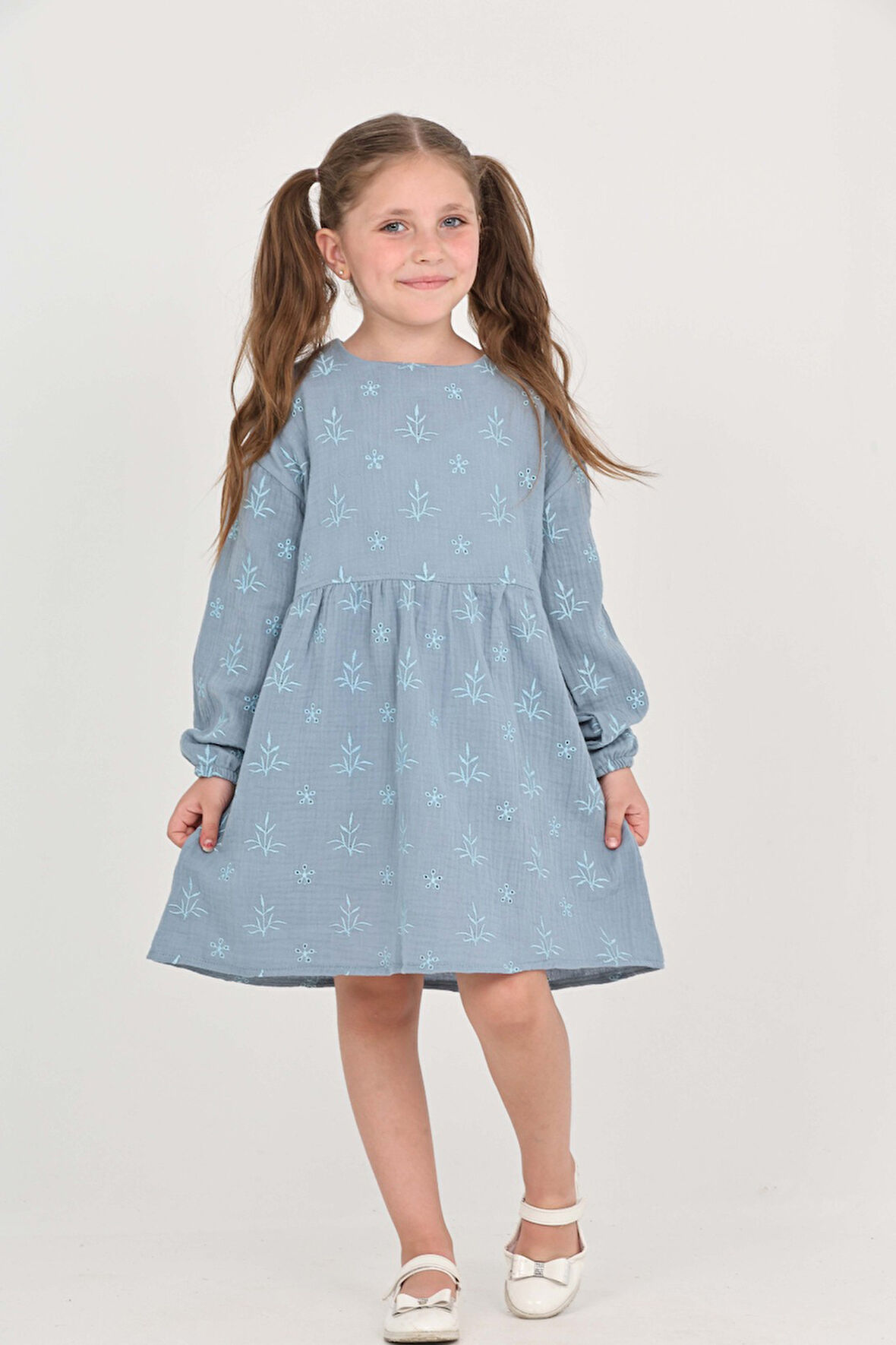 Toontoy Kız Çocuk Çiçek Nakışlı Elbise