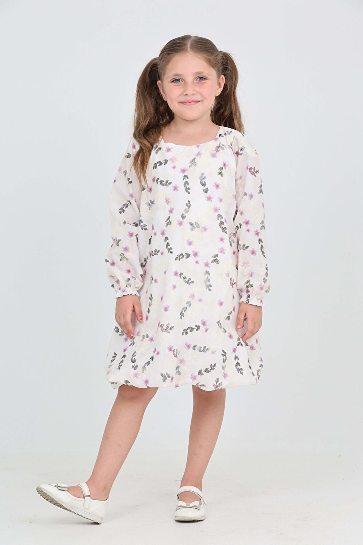Toontoy Kız Çocuk Çiçekli Volanlı Elbise