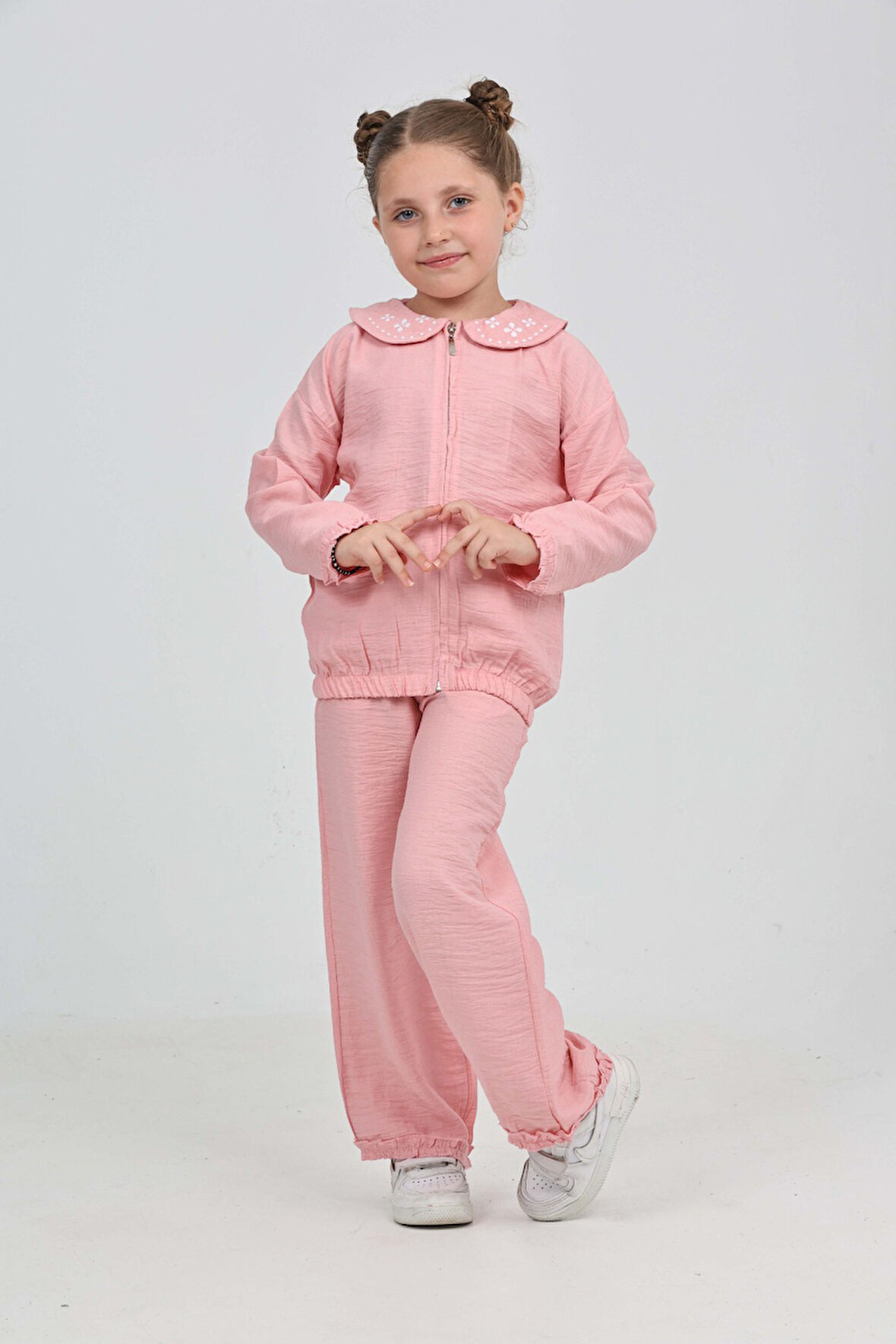 Toontoy Kız Çocuk Yaka Nakışlı Eşofman Takım