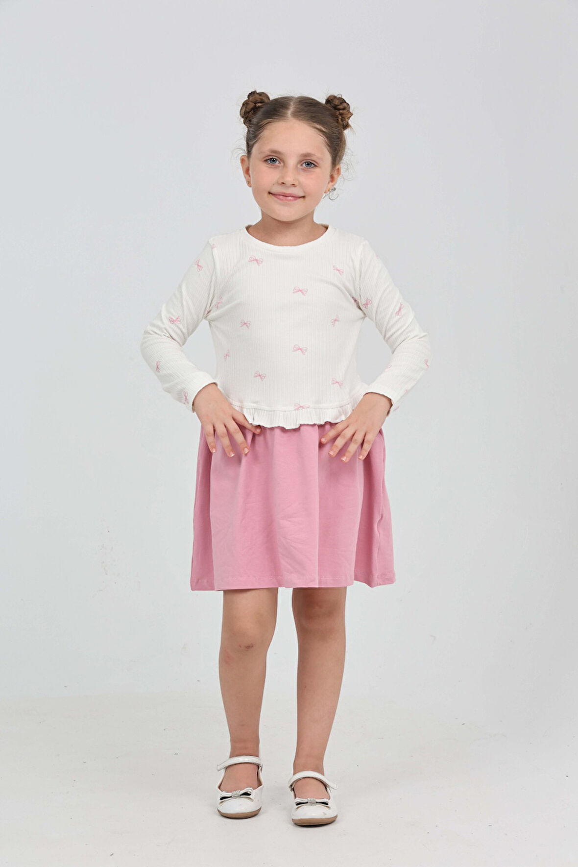 Toontoy Kız Çocuk Fiyonk Baskılı Elbise