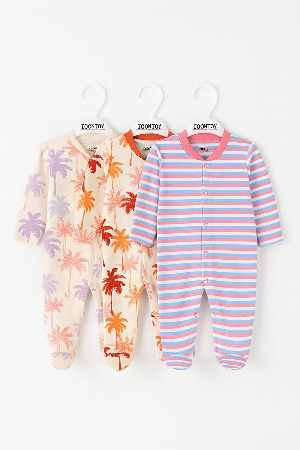 Toontoy Unisex Çok Desenli 3 Lü Patikli Tulum