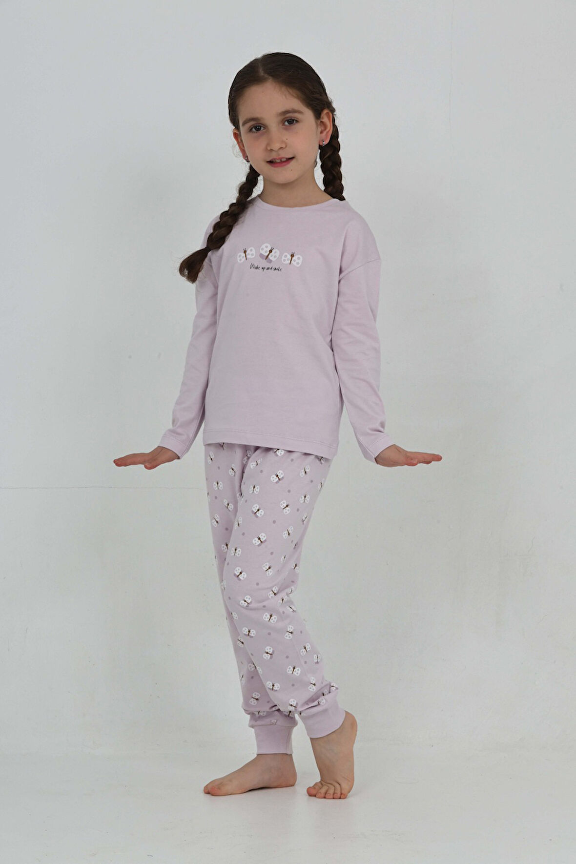 Toontoy Kız Çocuk Kelebek Baskılı Pijama Takım
