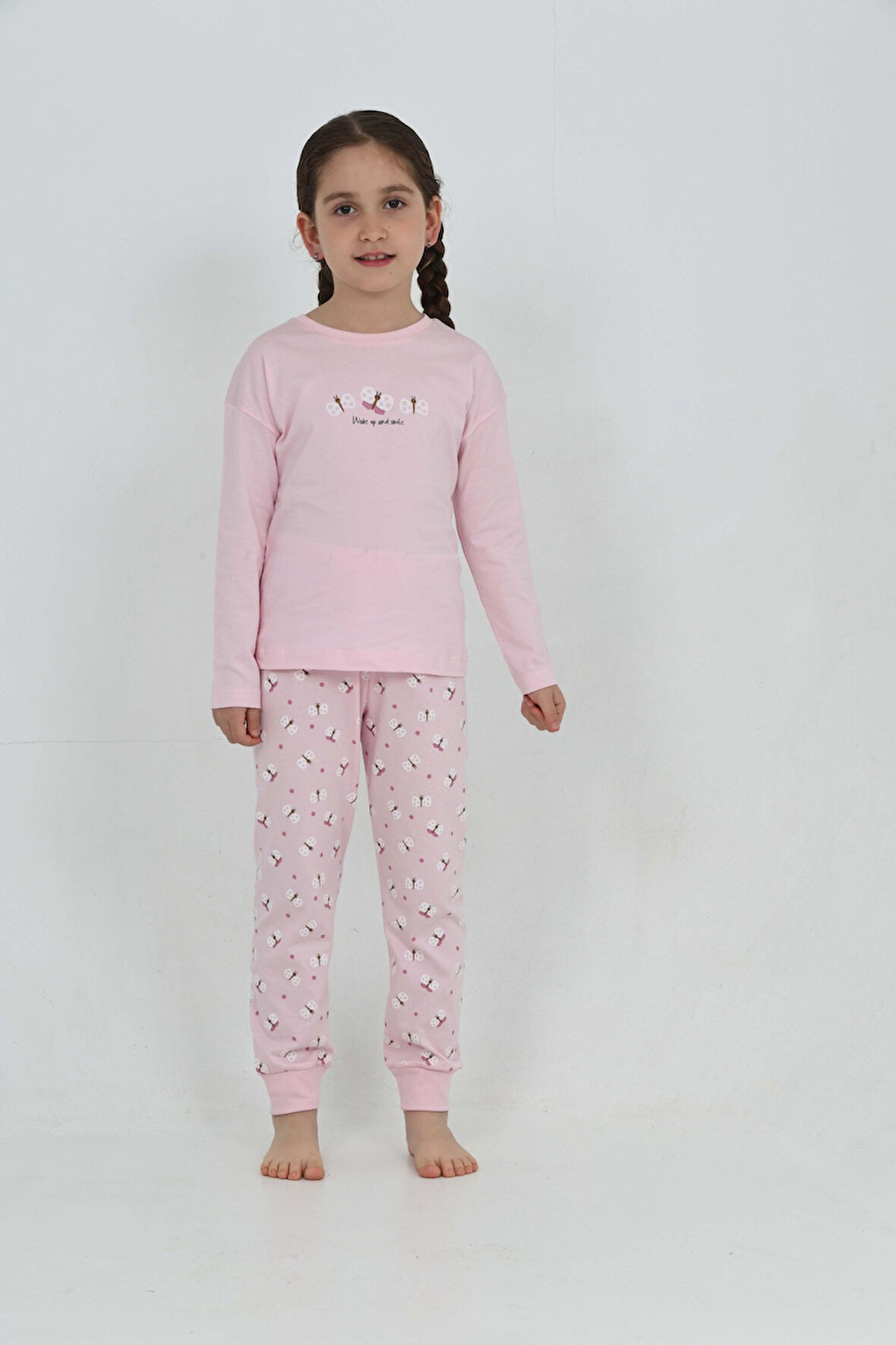 Toontoy Kız Çocuk Kelebek Baskılı Pijama Takım