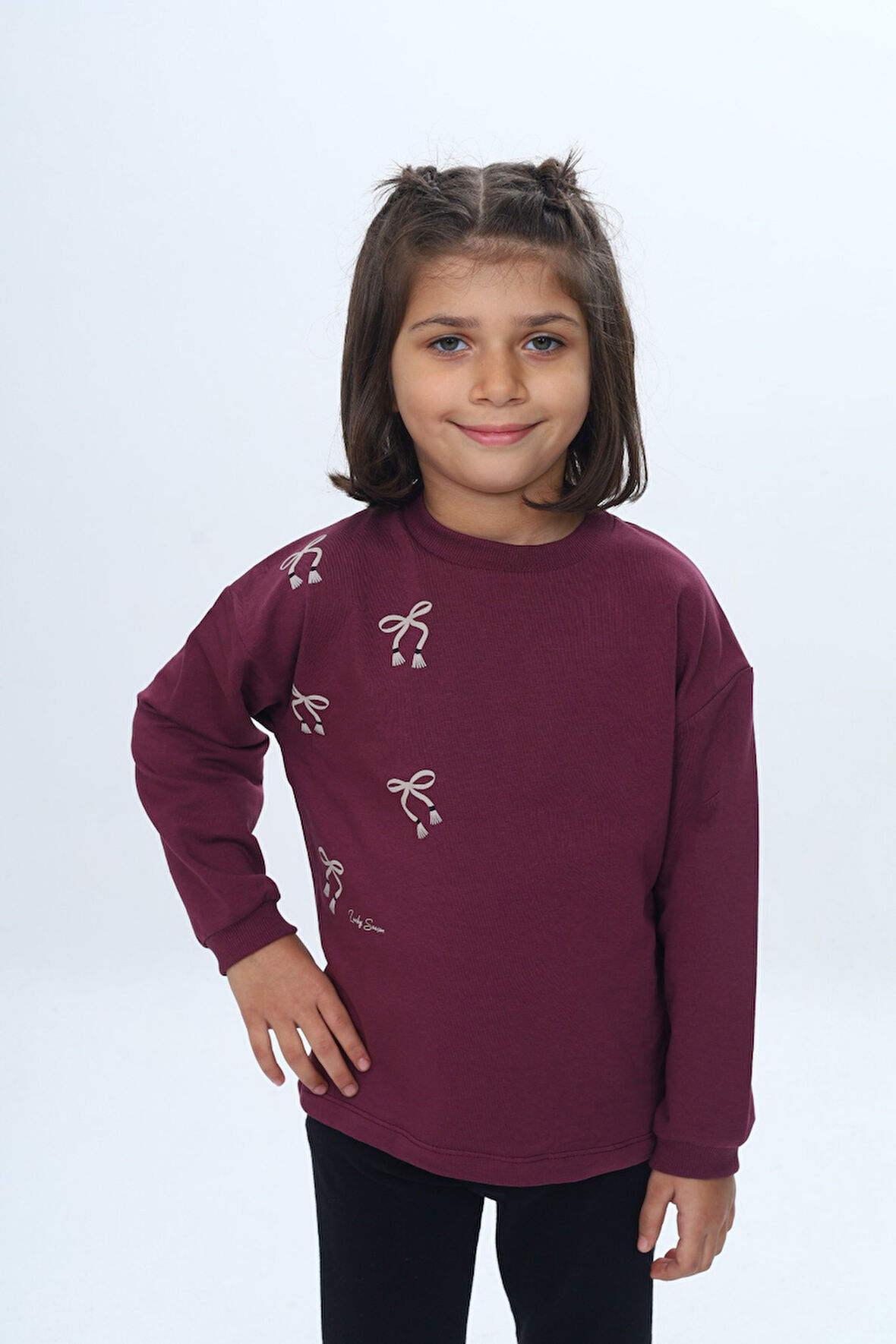 Toontoy Kız Çocuk Fiyonk Kabaran Baskılı Sweatshirt