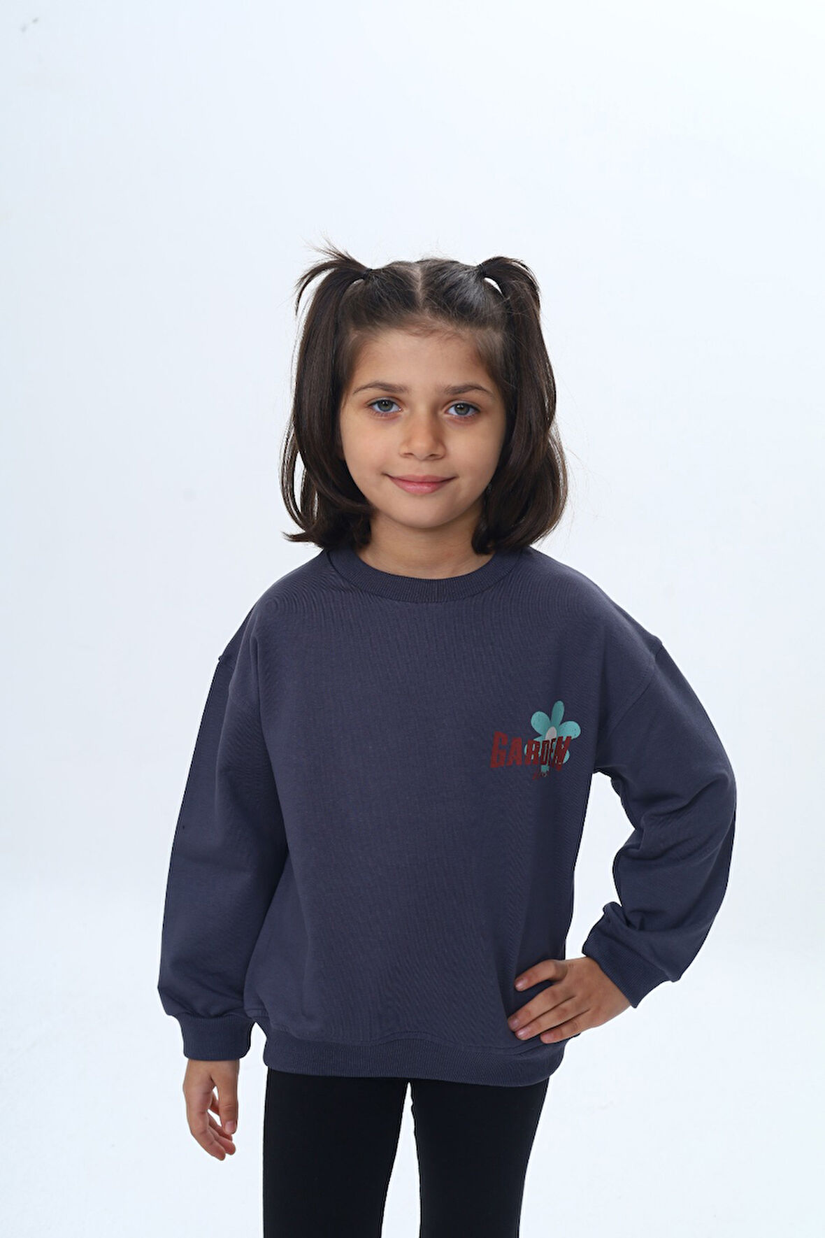 Toontoy Kız Çocuk Arka Kol Baskılı Çiçekli Sweatshirt