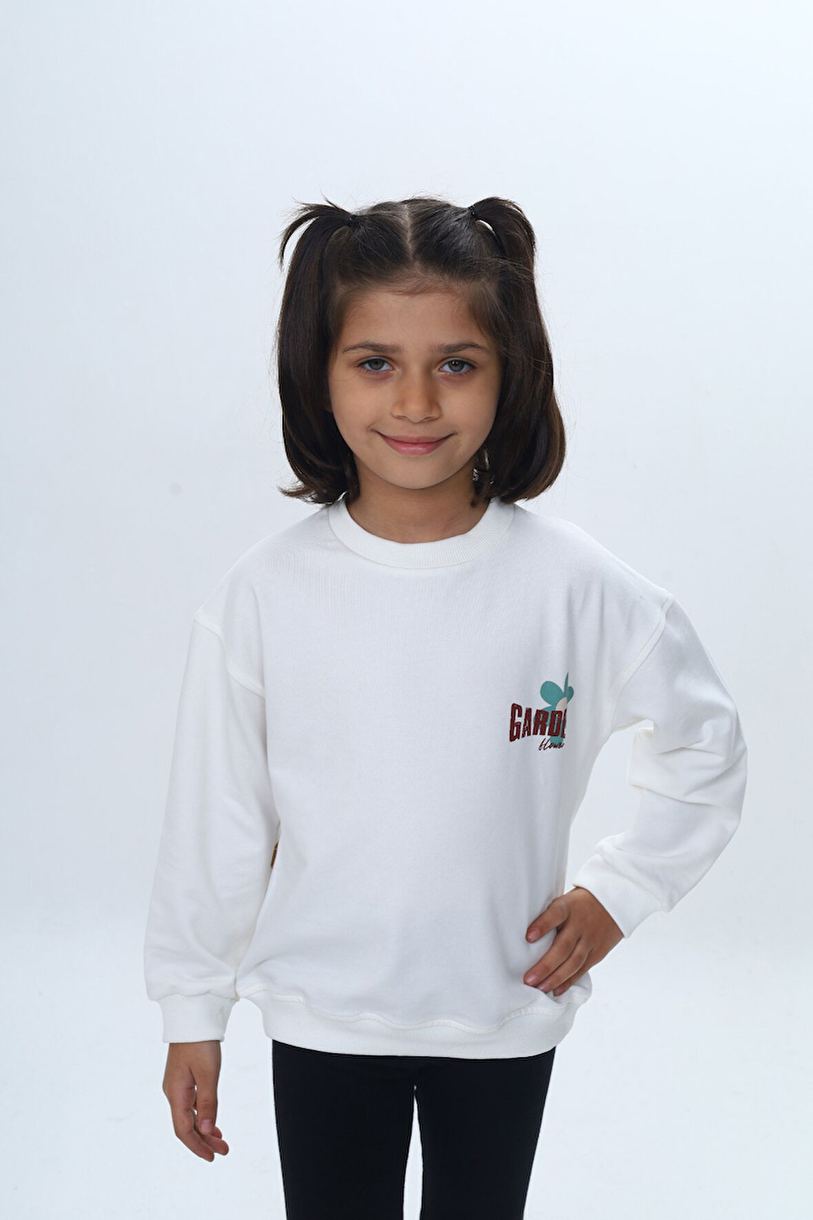 Toontoy Kız Çocuk Arka Kol Baskılı Çiçekli Sweatshirt