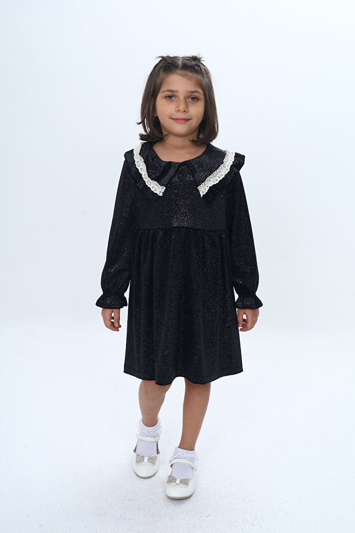 Toontoy Kız Çocuk Yaka Detaylı Fırfırlı Elbise