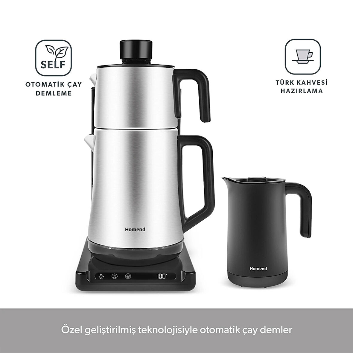 Homend 1781H Smart Royaltea Plus 2 in 1 Inox Otomatik Çay ve Türk Kahve Makinesi Wifi