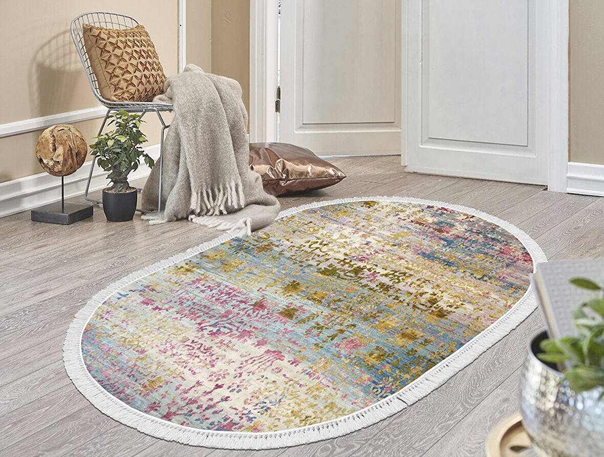 Dekoreko İnci Halı Dijital Saçaklı Oval 1895 Desen 1