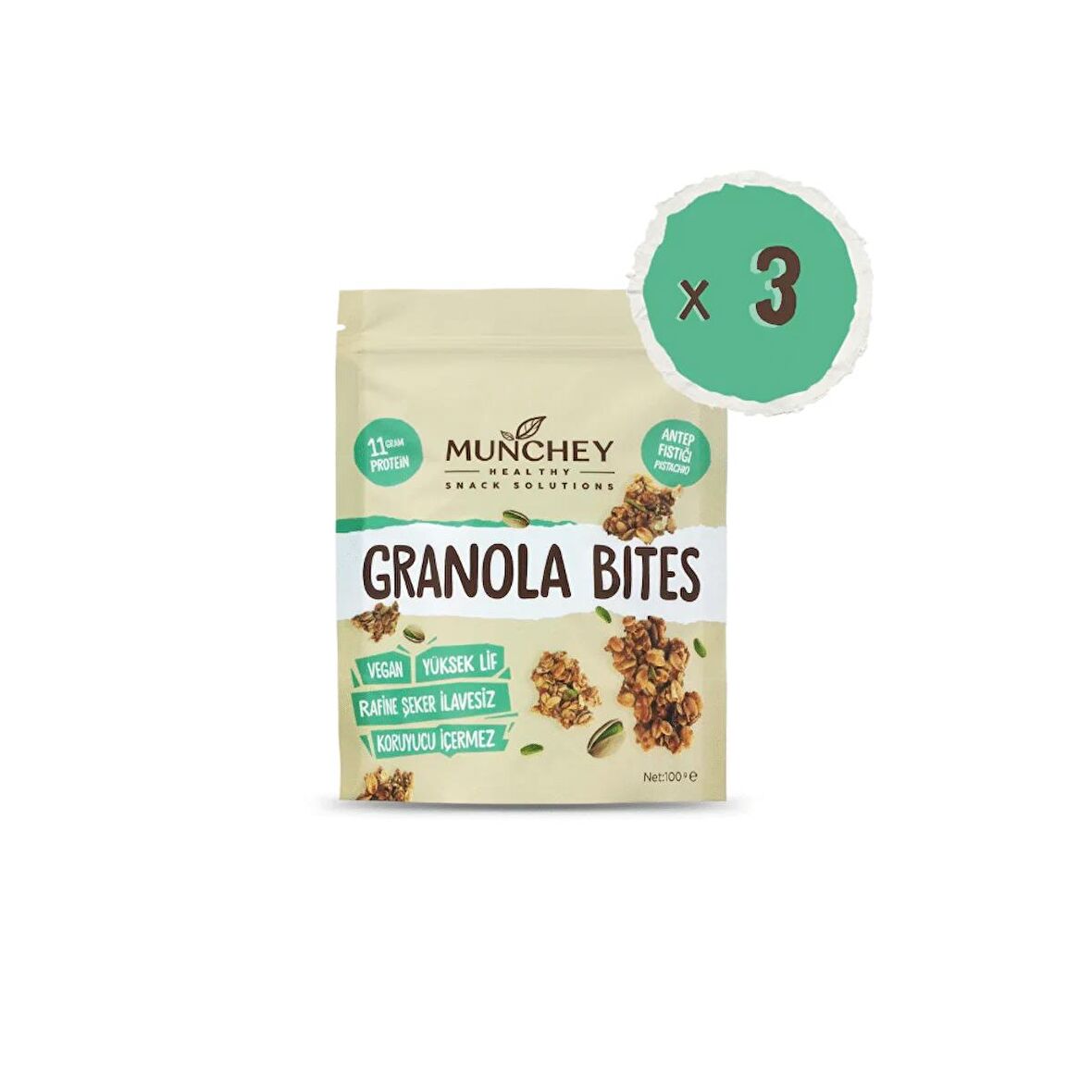 Munchey 3'lü Antep Fıstıklı Granola Bites 100 gr