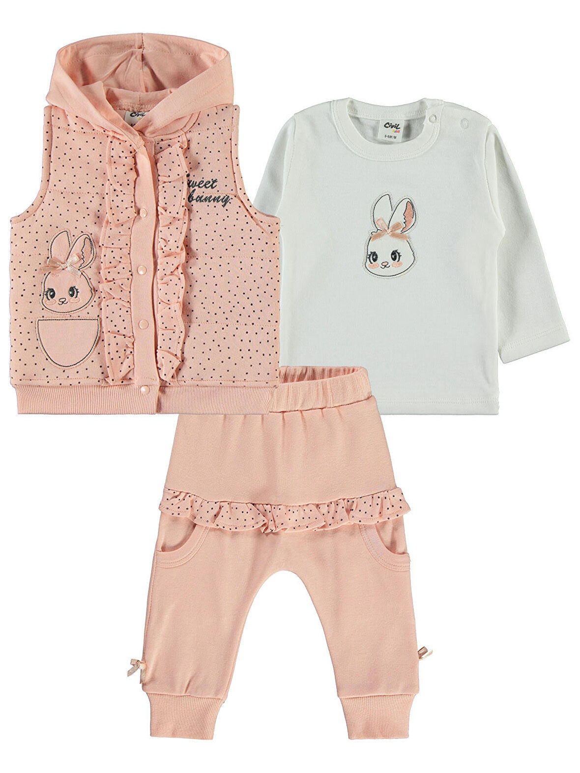 Civil Baby Kız Bebek 3'lü Takım 6-18 Ay Pudra