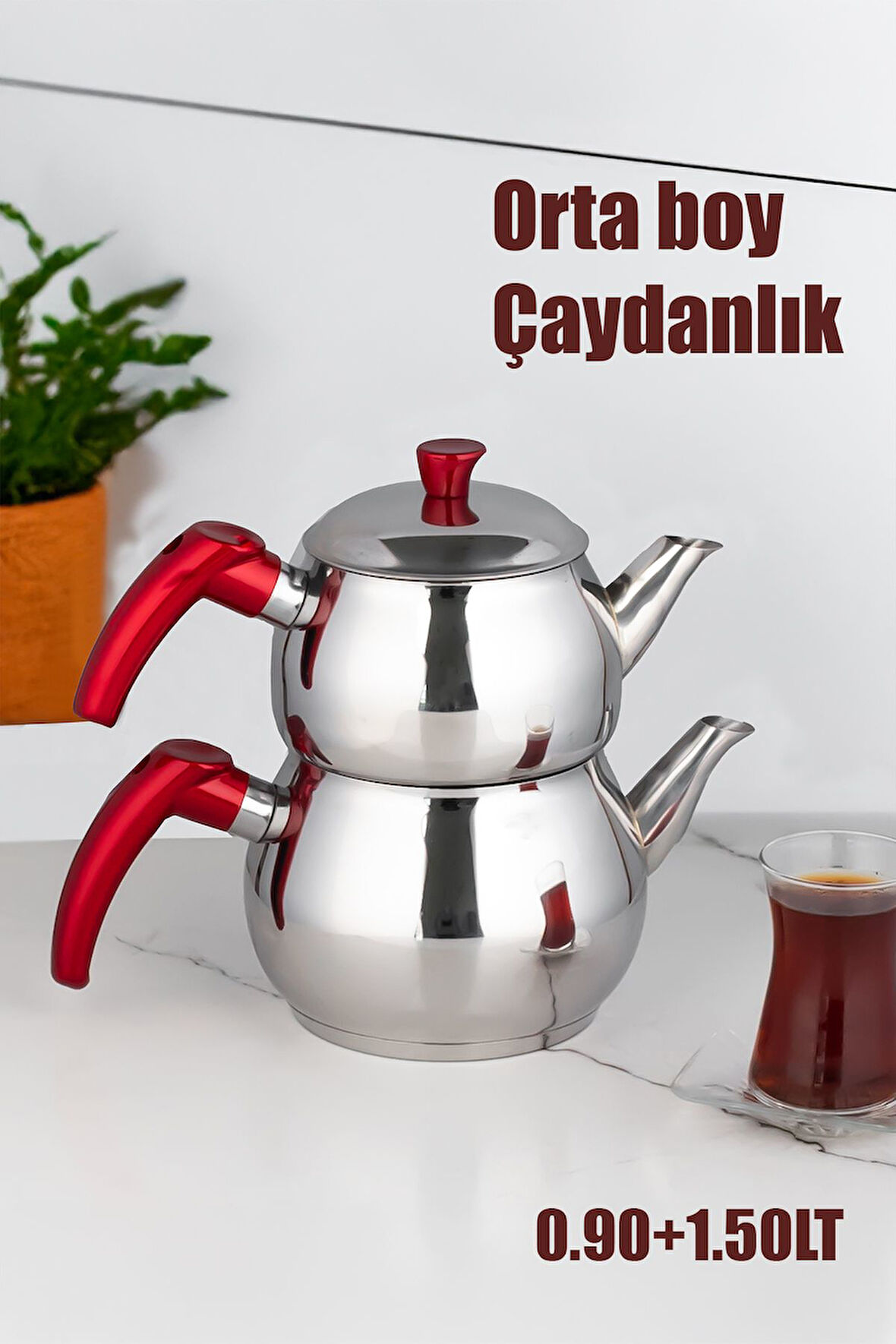 Porsima 3 Nolu Dayanıklı Ortaboy Paslanmaz Çelik Çaydanlık Takımı