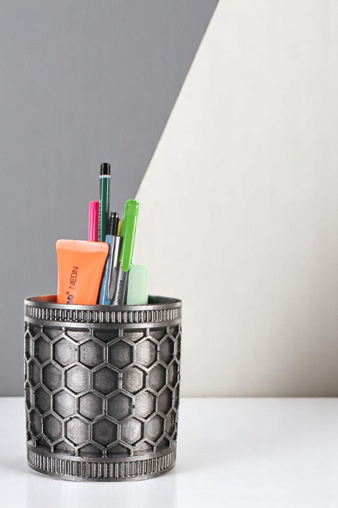 Kalemlik Masa Kalemliği Organizer Kalemlik Gümüş Eskitme Renk Model 81