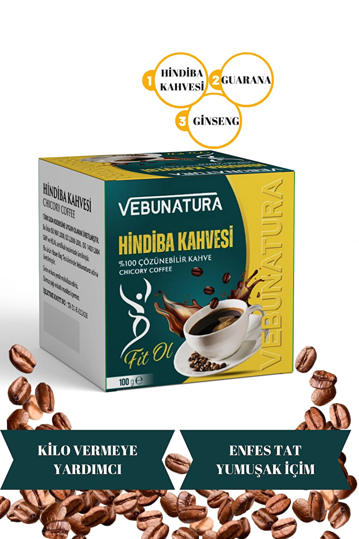 Hindiba Kahvesi, Guarana,Ginseng Detox Kahve 1 Aylık -( 60 Kullanım ) NET 100gr