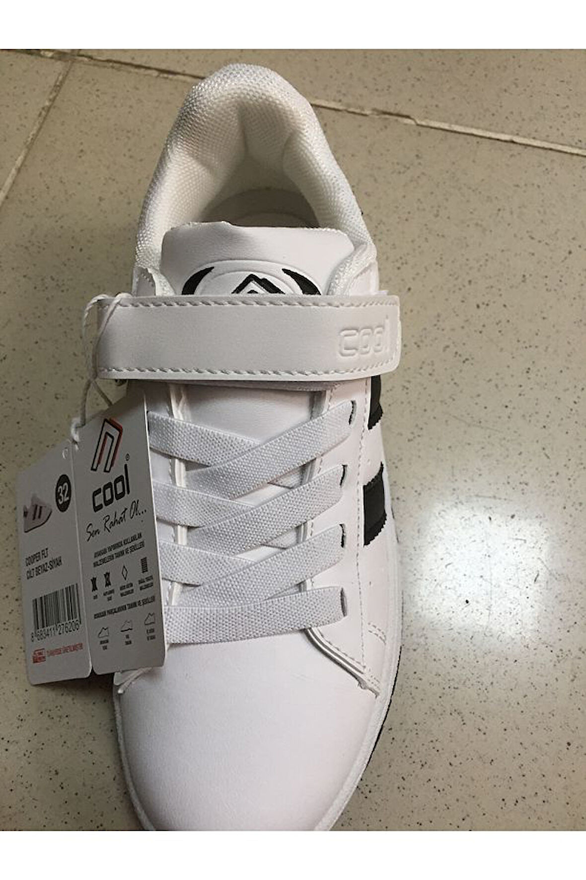 Cool Cooper Çocuk Bantlı Cilt Sneaker Spor Ayakkabı Beyaz - Siyah