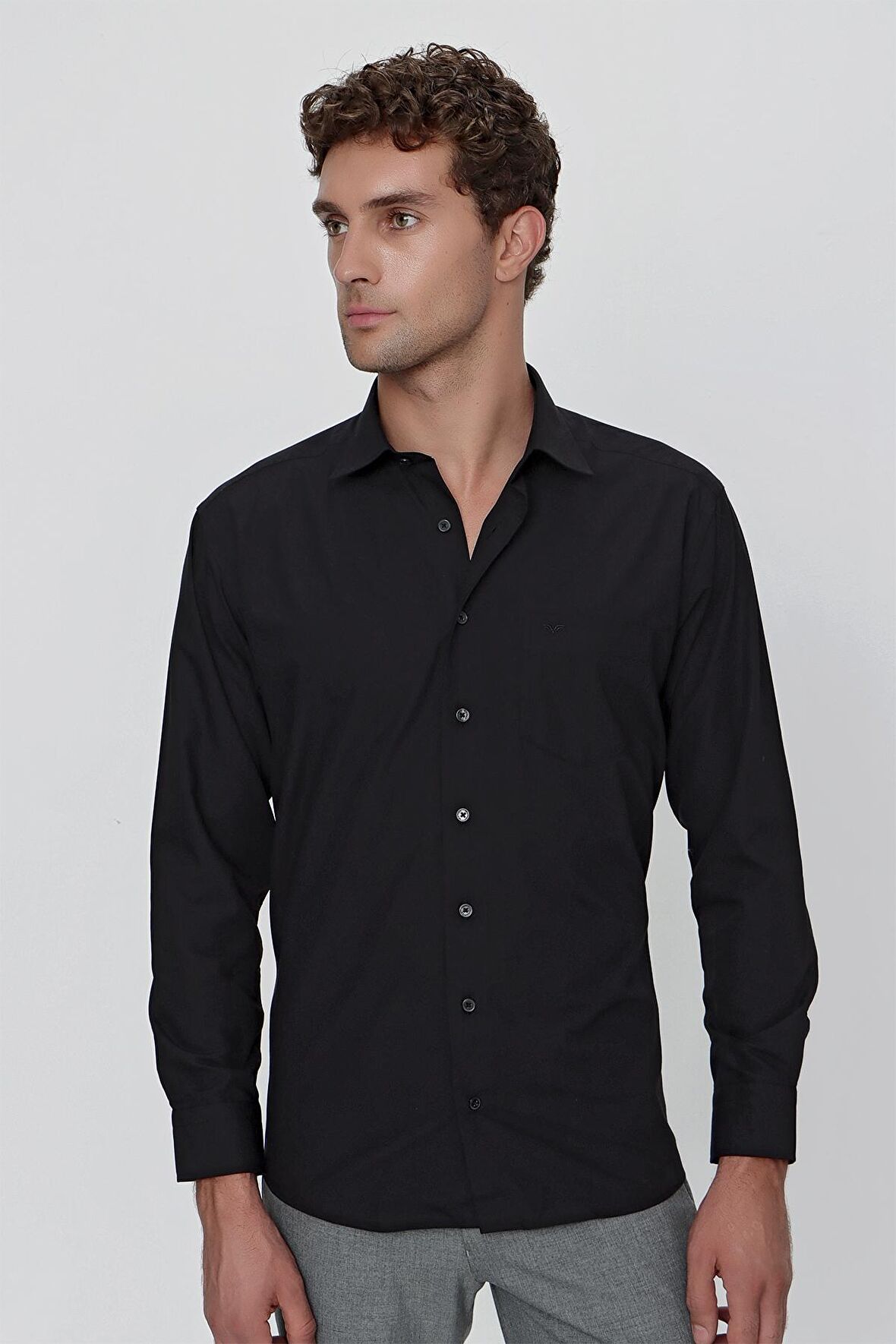  Erkek Siyah Basic Regular Fit Rahat Kesim Cepli Gömlek