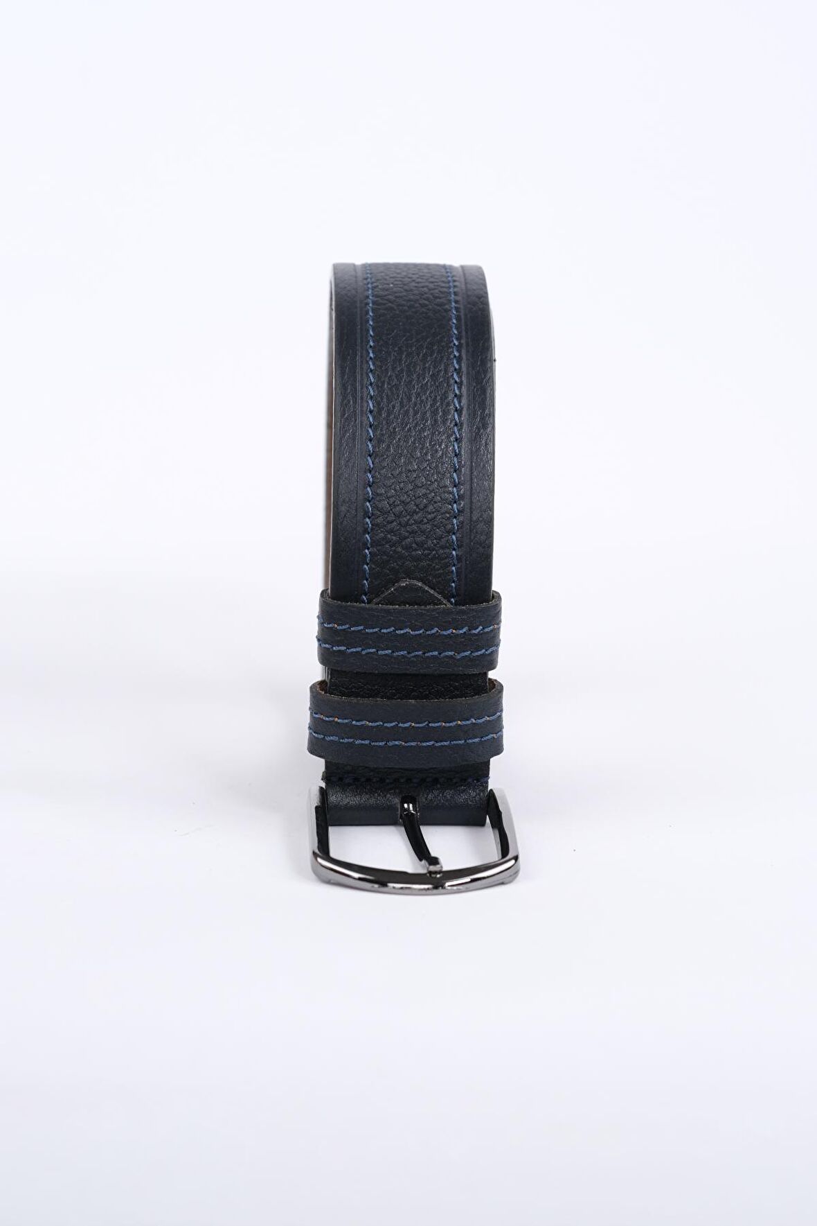  Erkek Lacivert Casual Ortadan Dikişli Kemer