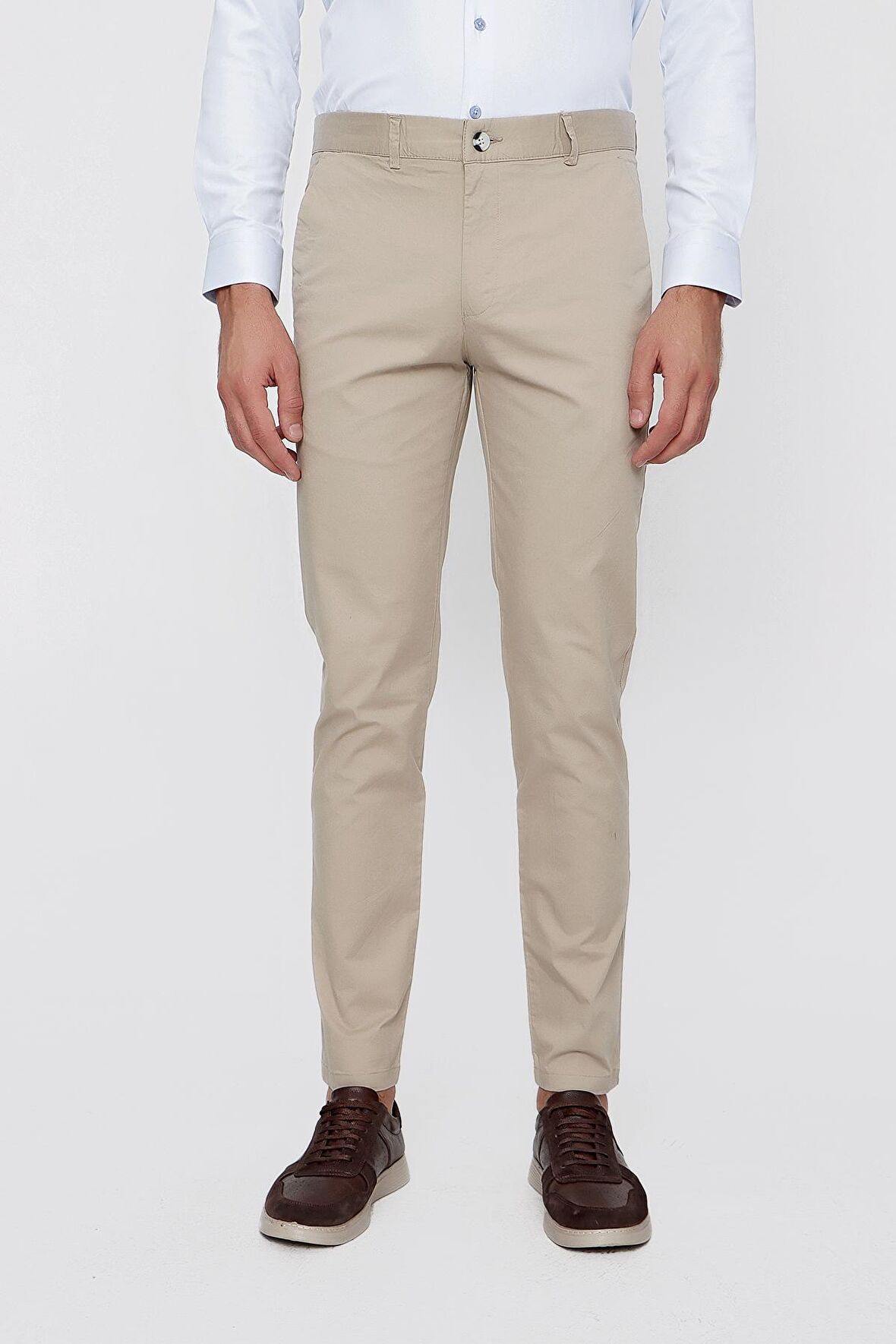  Erkek Bej Summer Armür Pamuk Yan Cep Slim Fit Dar Kesim Pantolon