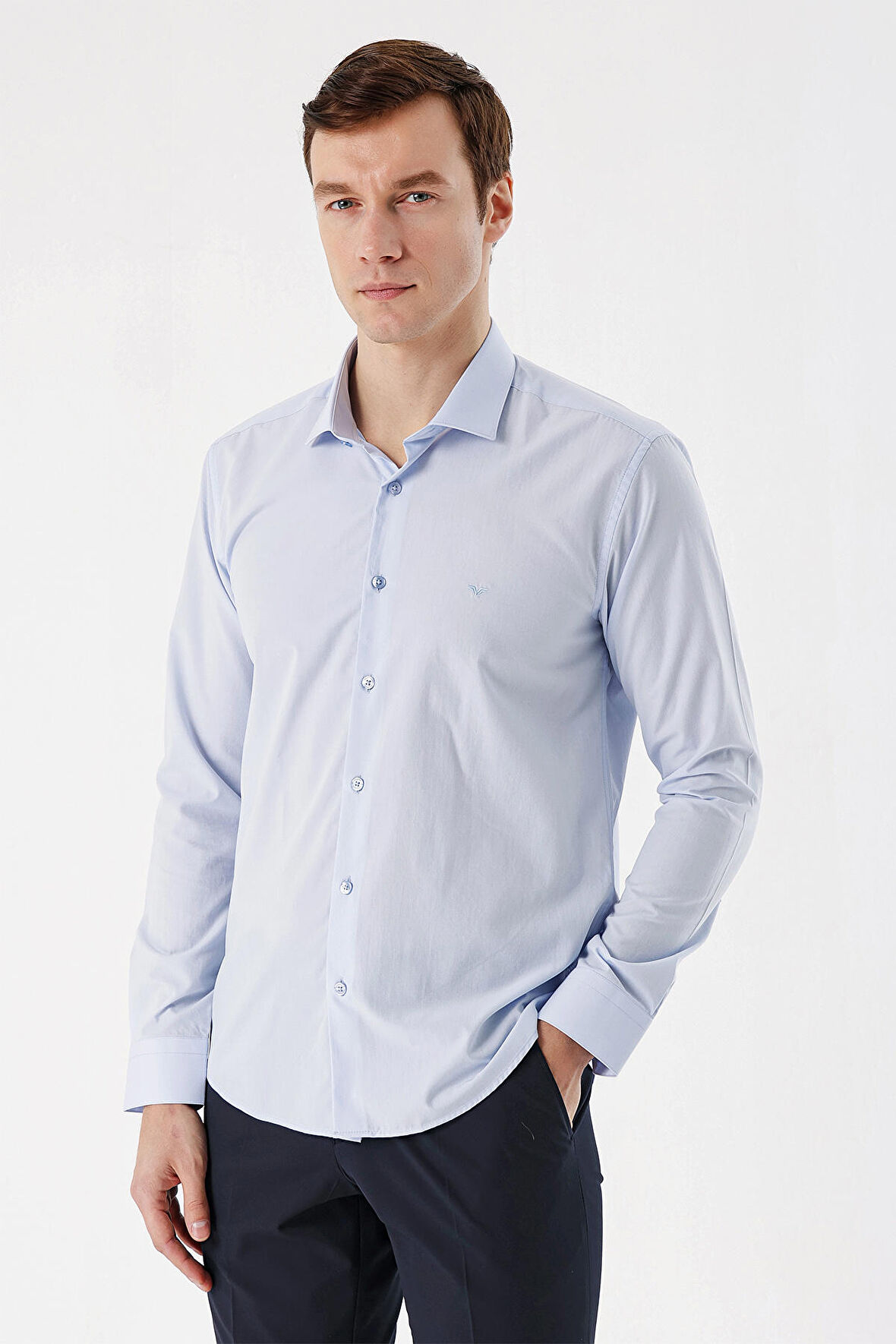  Erkek A. MAVİ Basic Slim Fit Gömlek