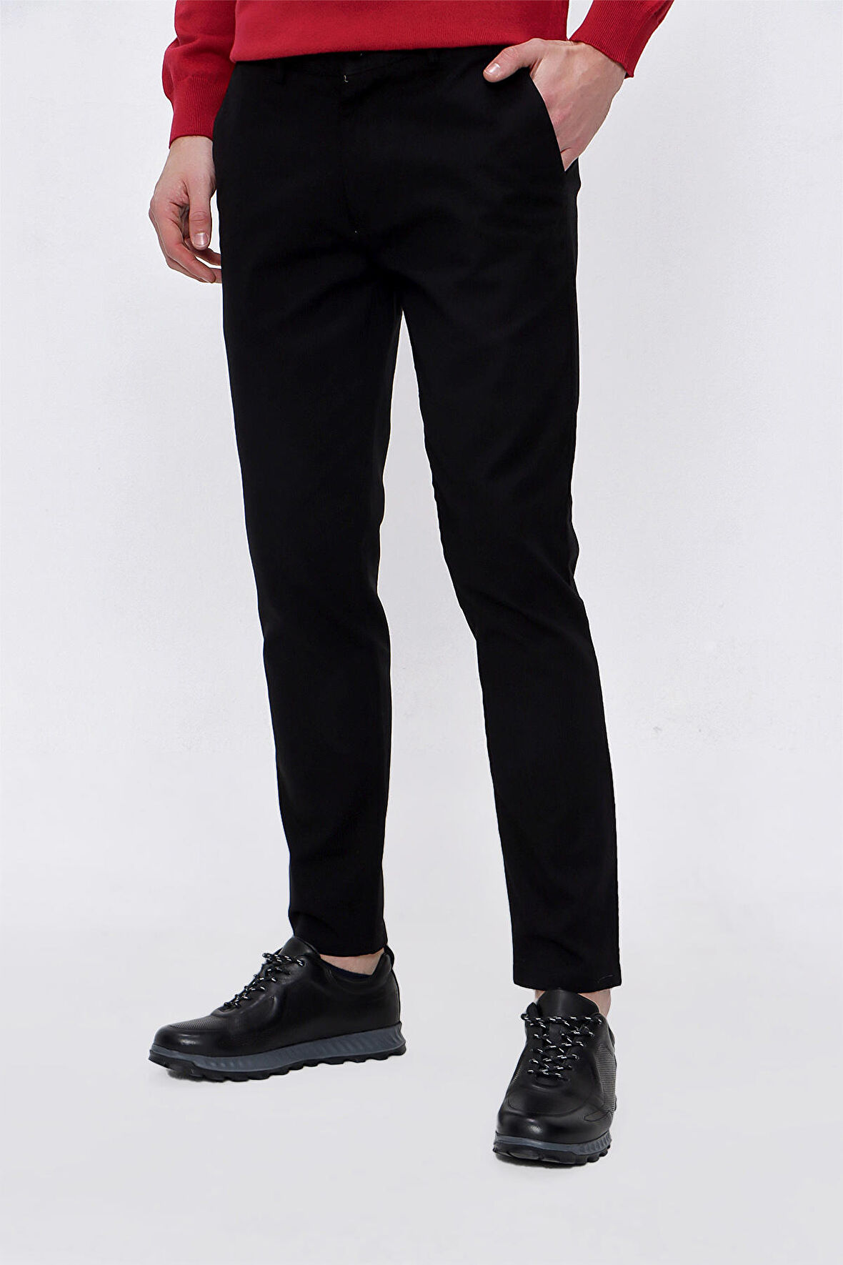  Erkek Siyah Precis Pamuk Yan Cep Slim Fit Pantolon