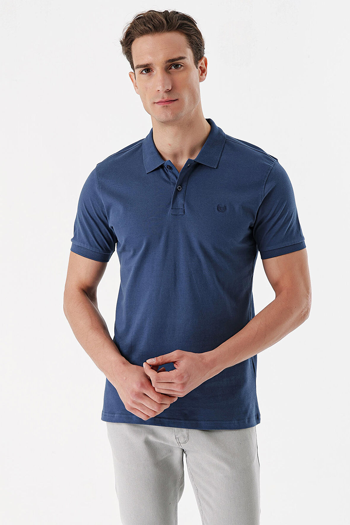  Erkek Marine Basic Düz %100 Pamuk Dynamic Fit Rahat Kesim Kısa Kollu  Polo Yaka Tişört