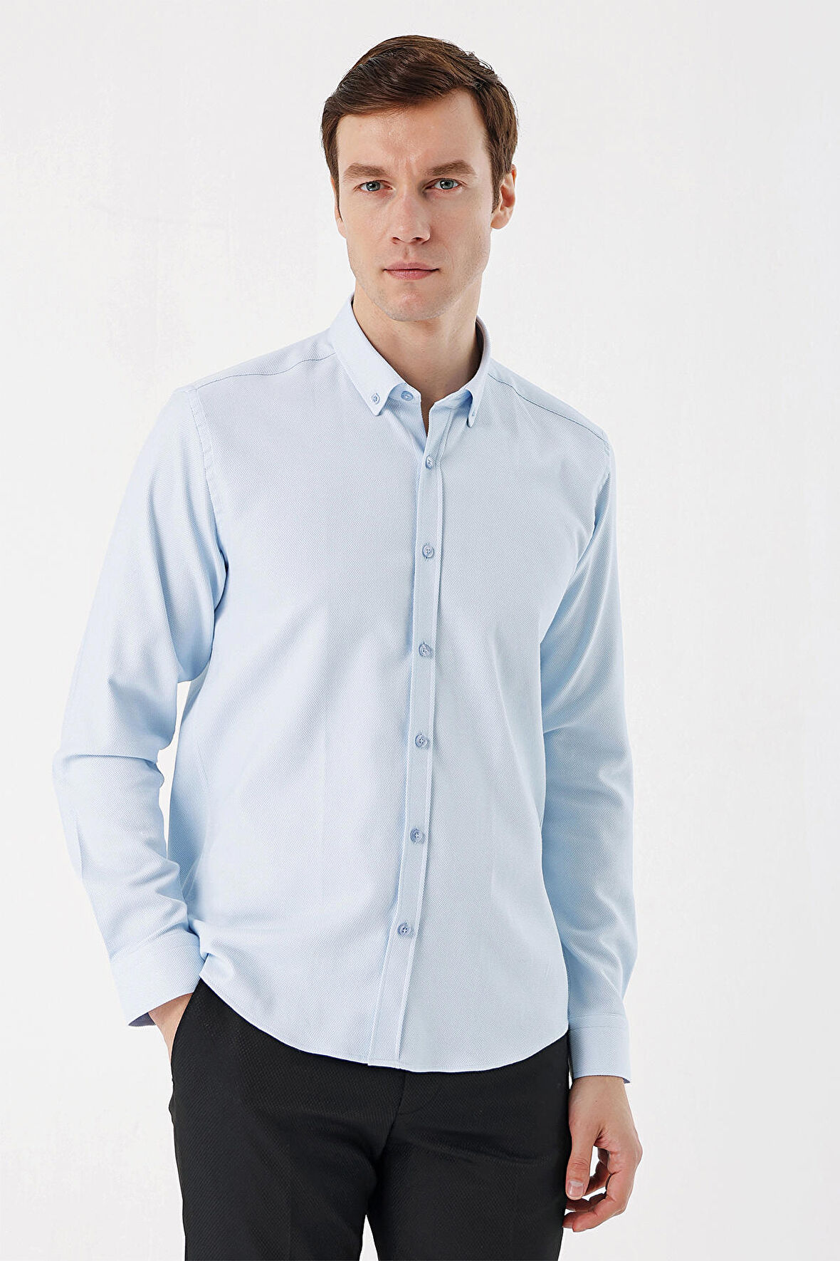  Erkek A. MAVİ Jakar Desen Slim Fit Gömlek