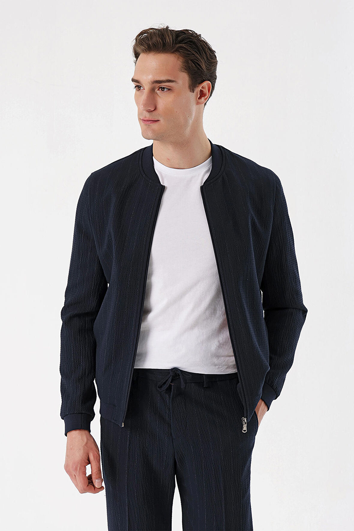  Erkek Lacivert River Island Dinamik Fit Bomber Mont