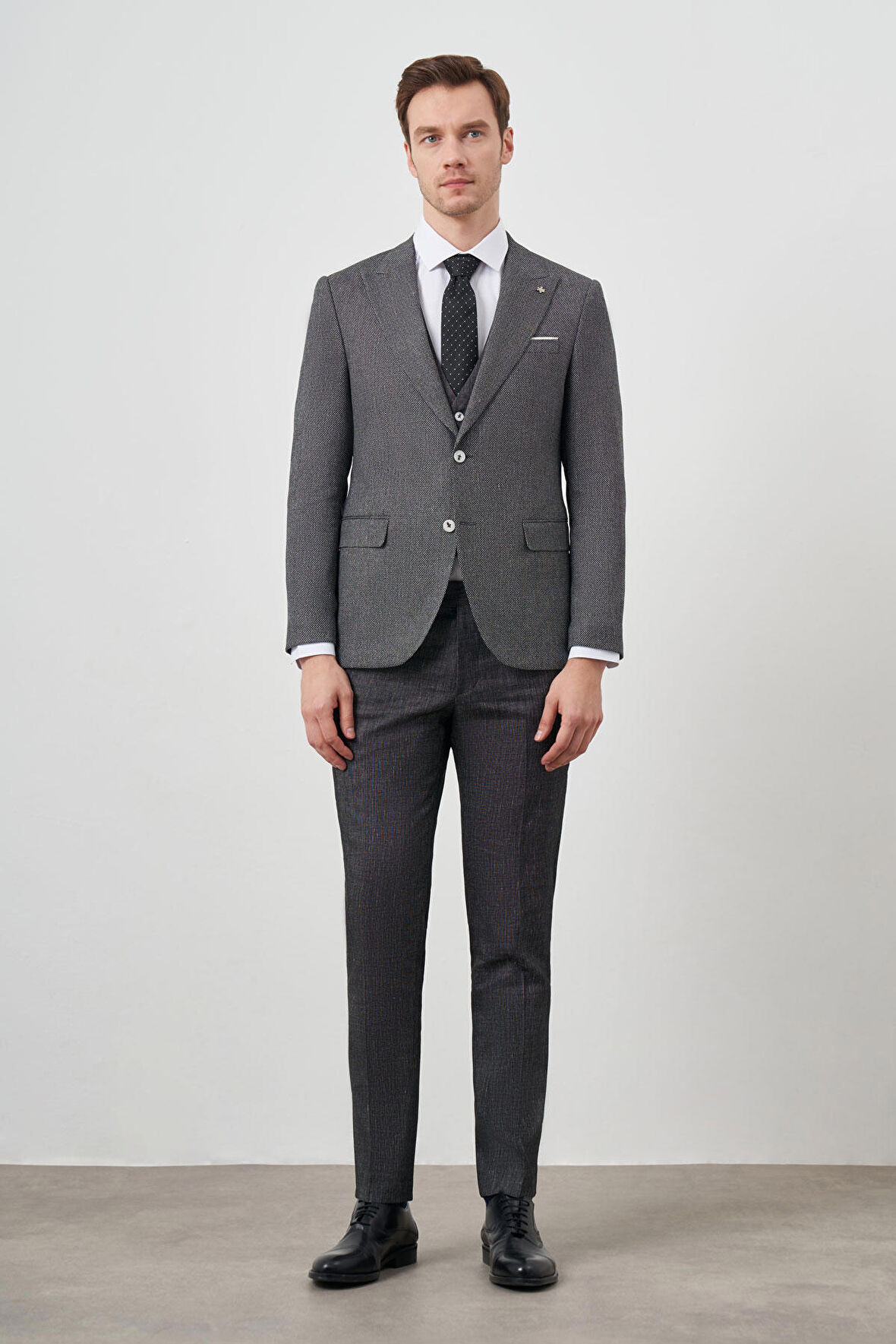  Erkek Siyah Keten Kombinli Slim Fit Takım Elbise