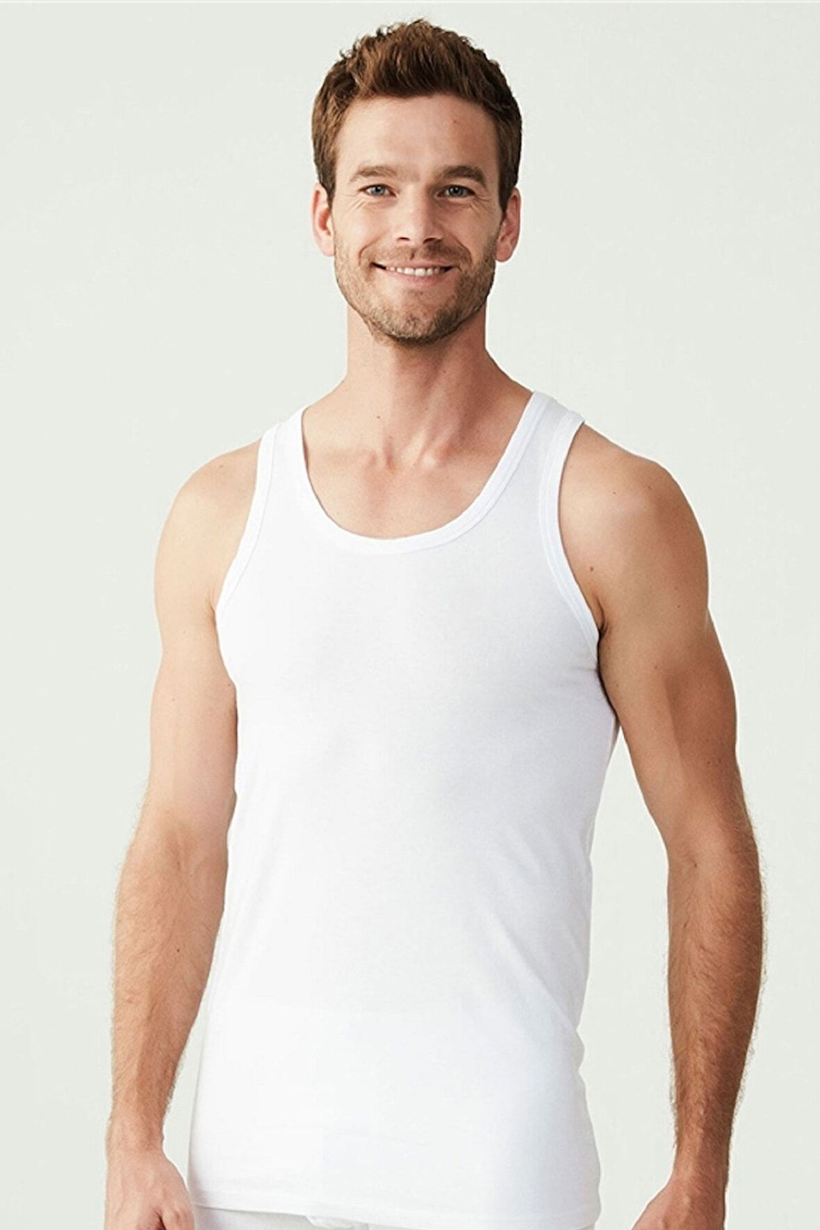  Erkek Beyaz Basic Düz %100 Pamuk Atlet