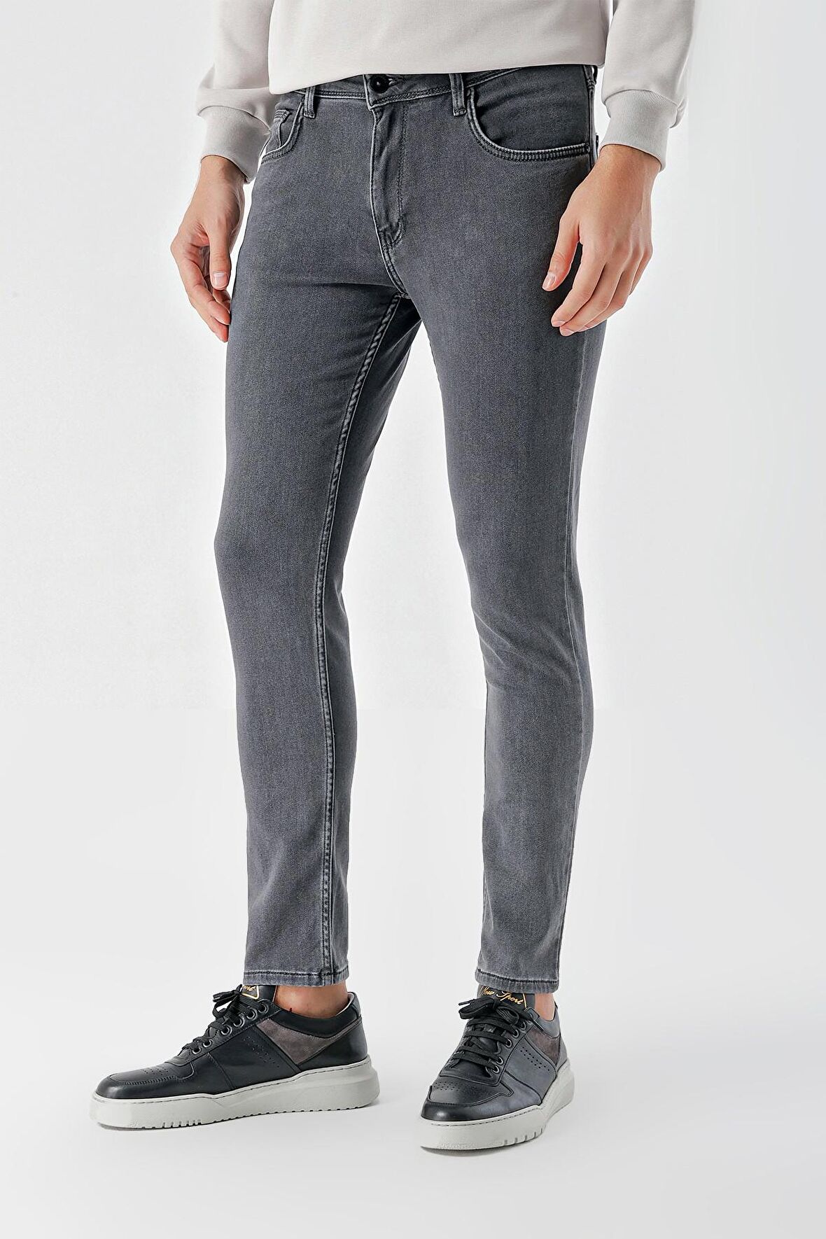  Erkek Füme Samara Denim Slim Fit Jean Kot Pantolon